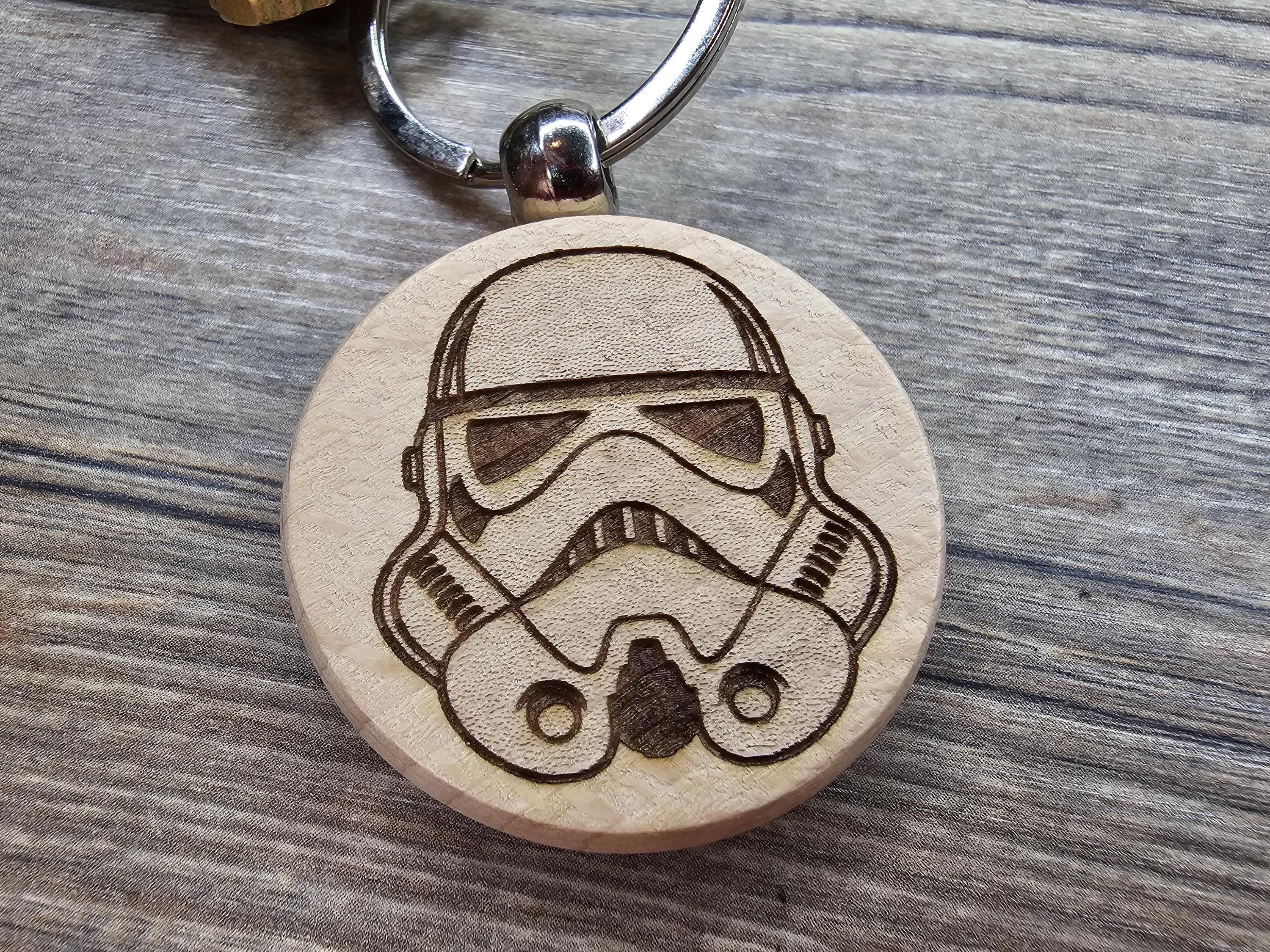 Laser engraved Stormtrooper helmet keychain / bag charm: hardwood star wars fan gift