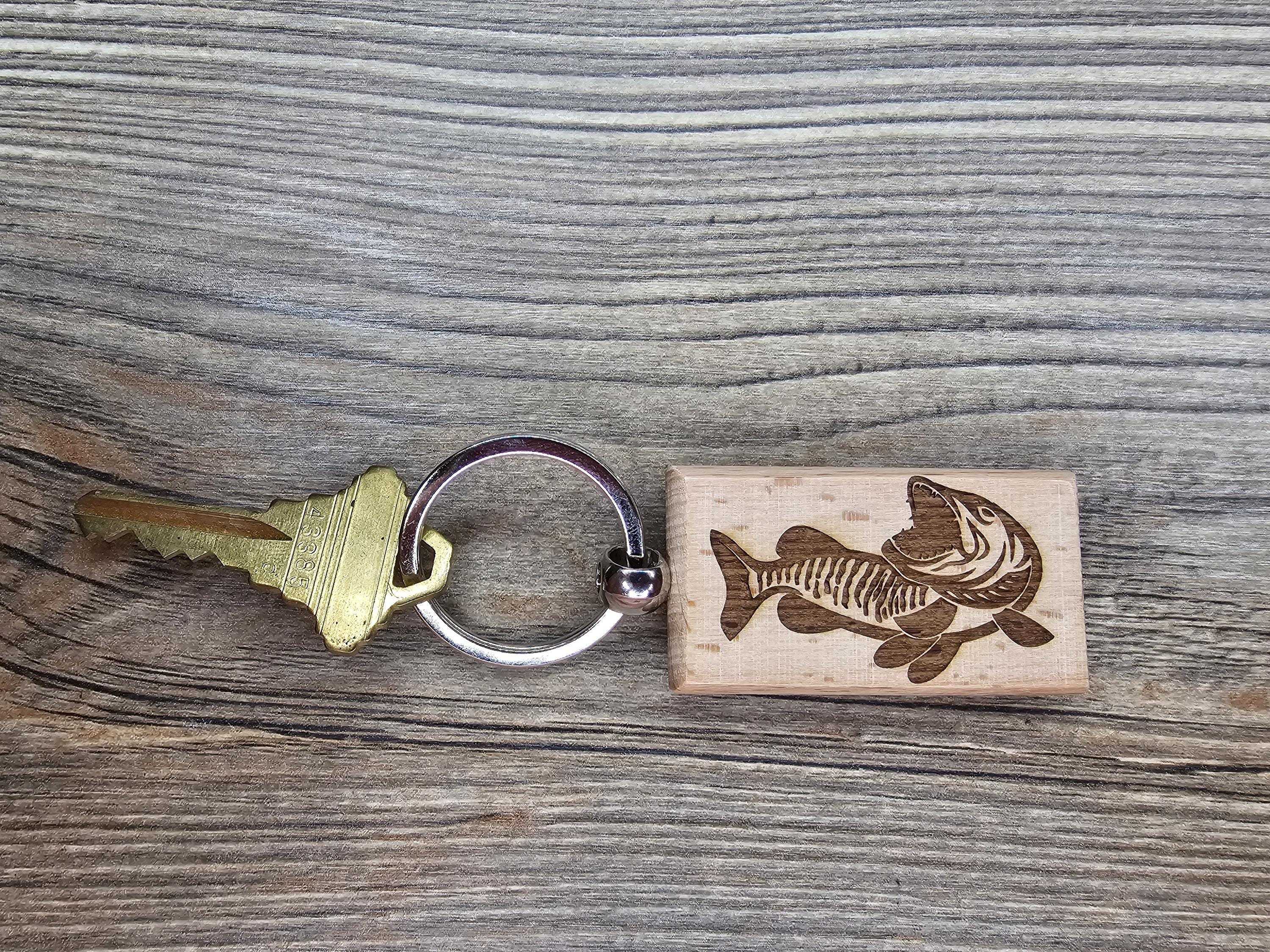 Laser engraved hardwood muskie keychain / bag charm - fishing gift