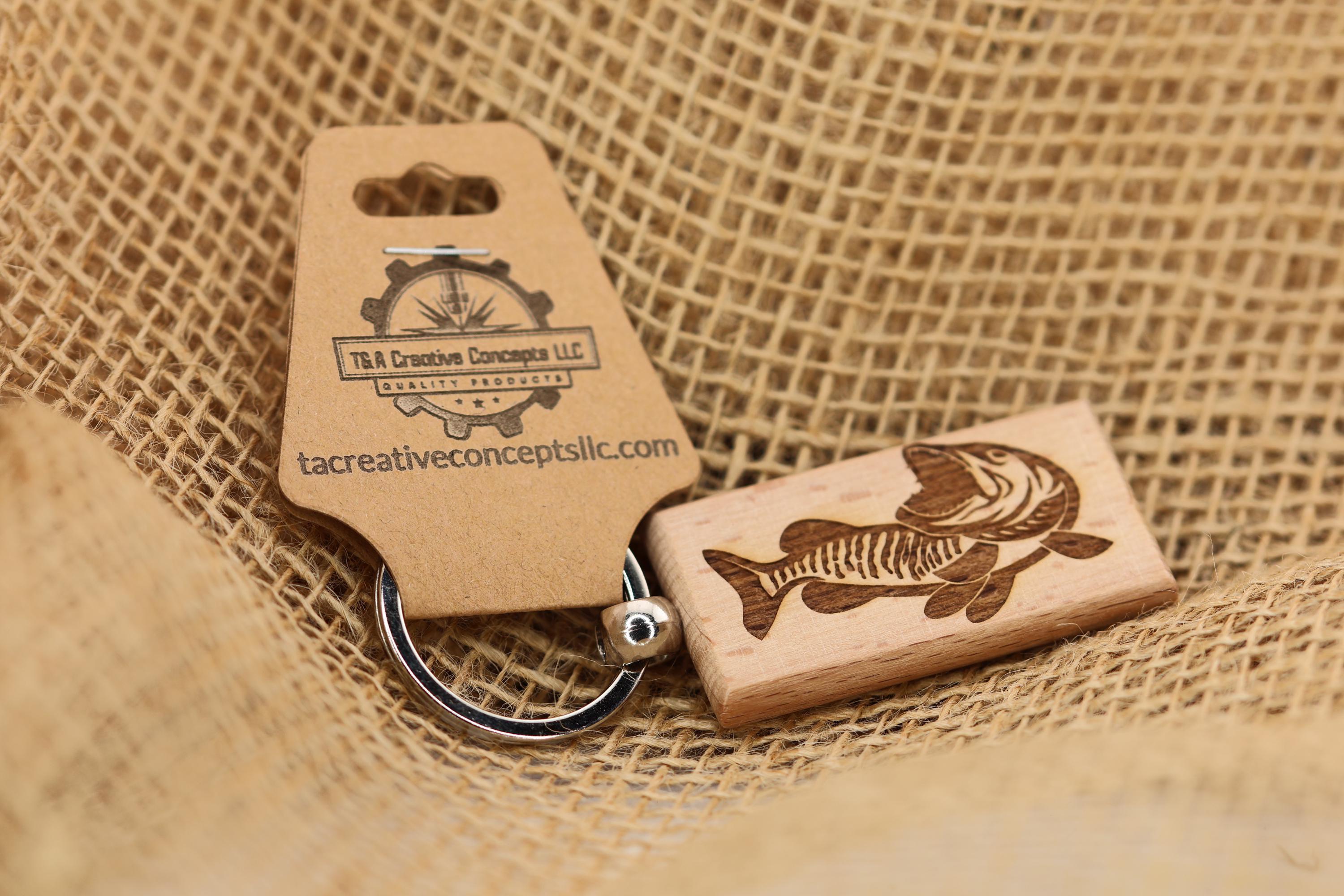 Laser engraved hardwood muskie keychain / bag charm - fishing gift
