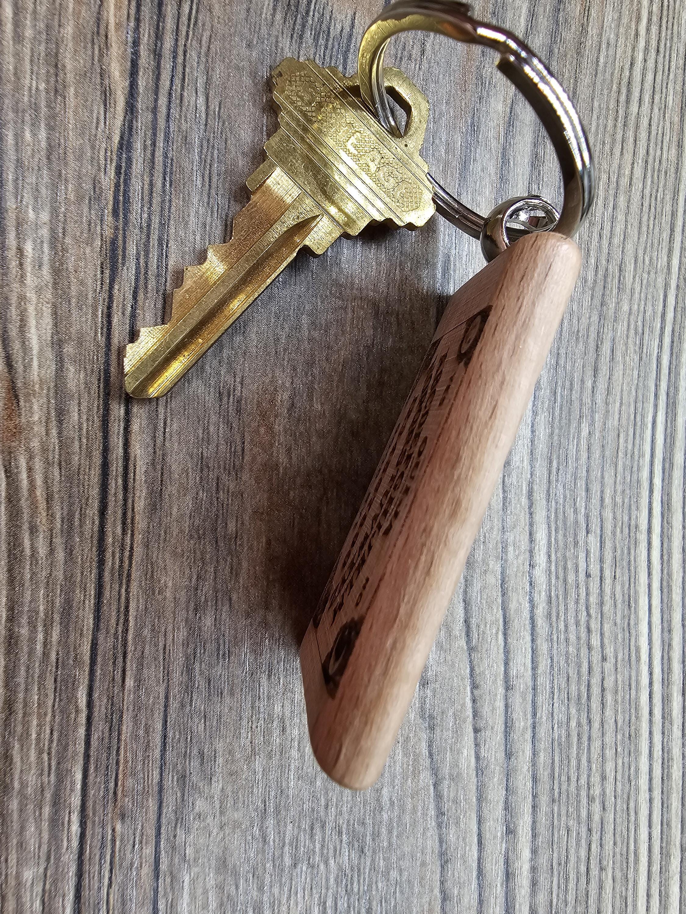 Ouija board keychain / bag charm: laser engraved hardwood, stainless steel keyring