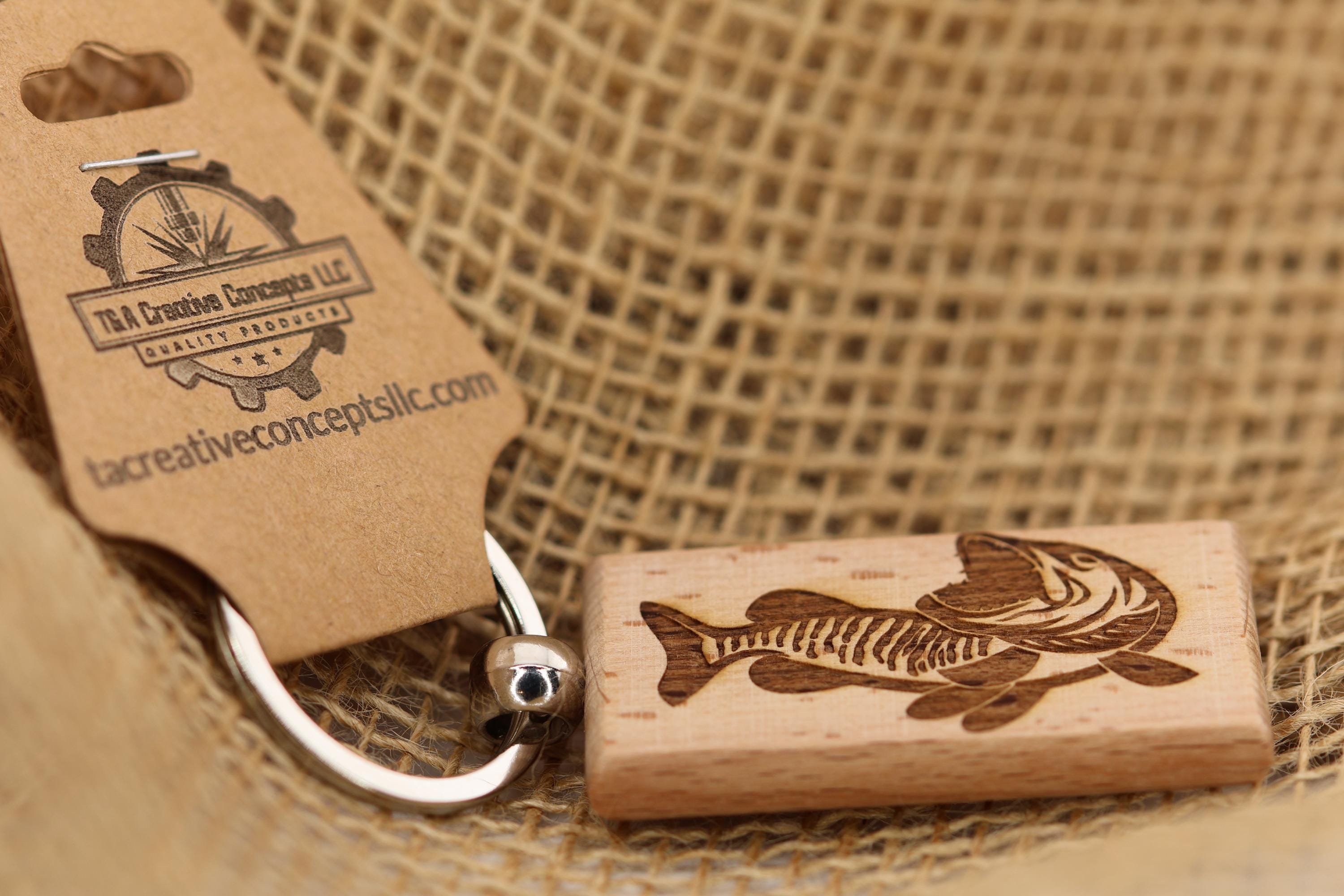Laser engraved hardwood muskie keychain / bag charm - fishing gift