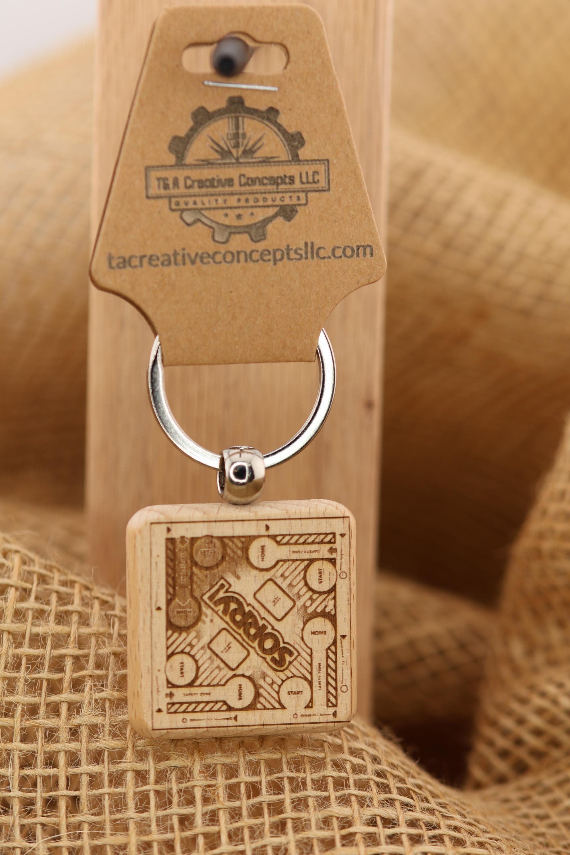 Sorry! board game keychain / bag charm: laser engraved wood & stainless steel