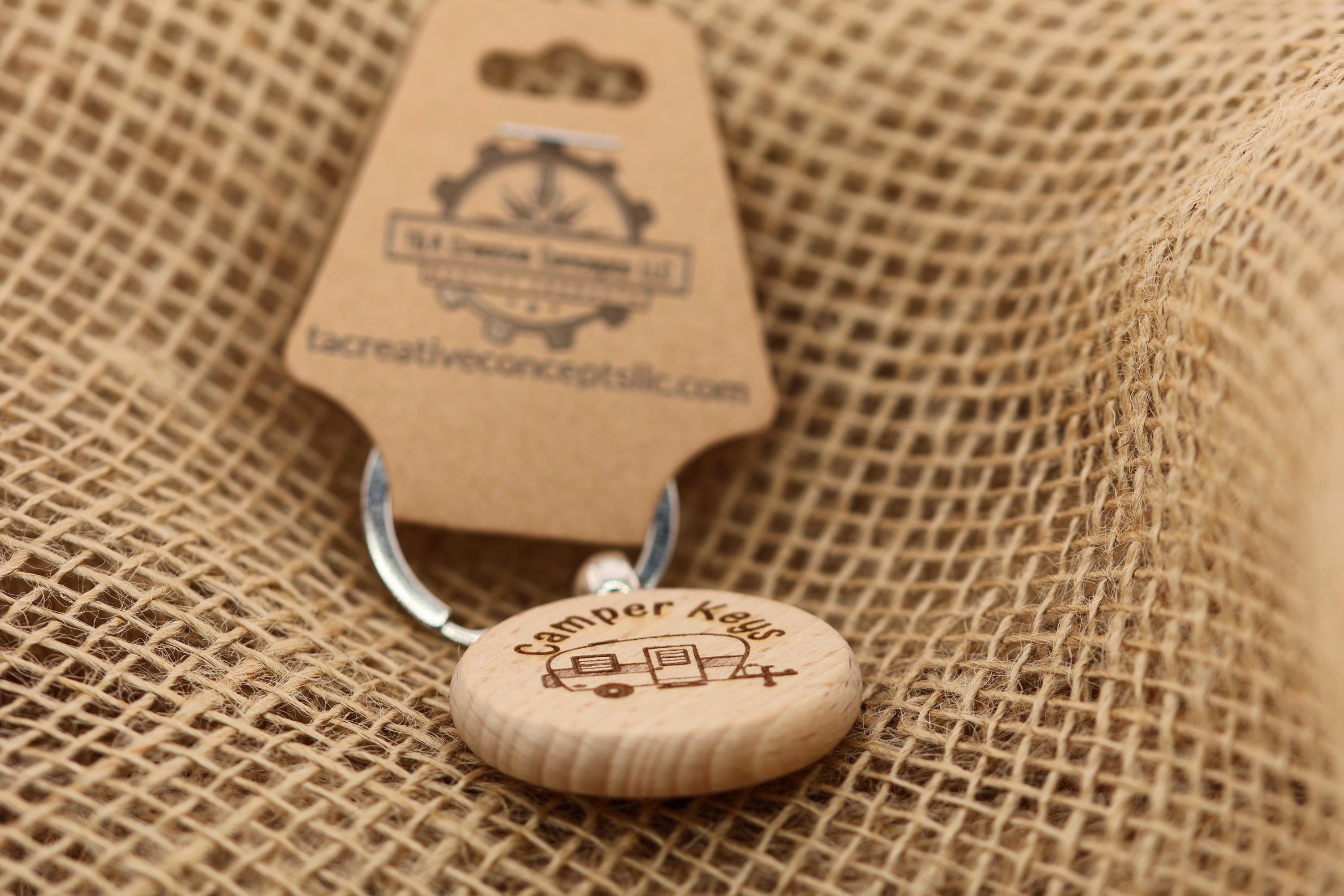 Laser engraved wood camper keys keychain: rv gift with stainless steel ring