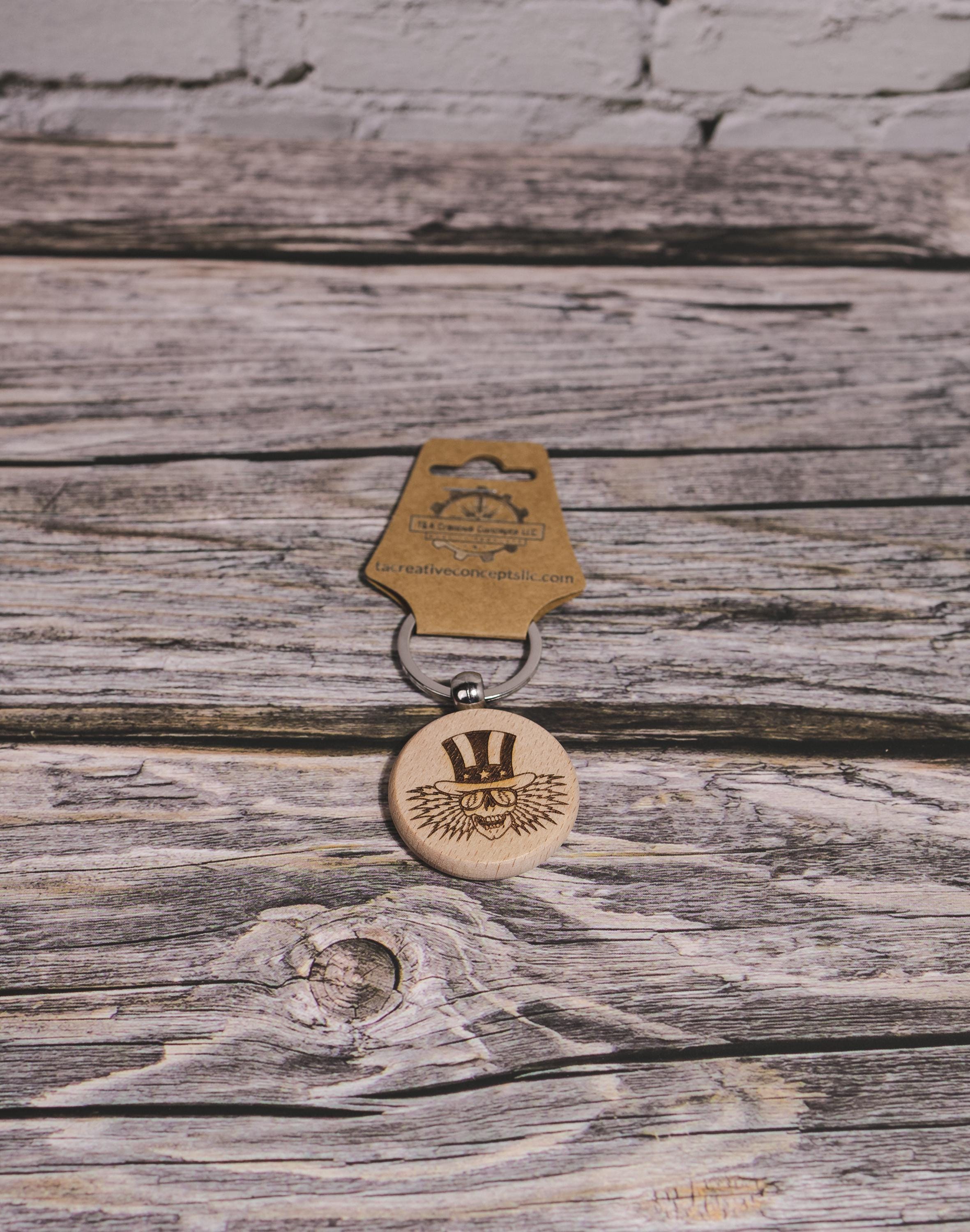 Grateful Dead Uncle Sam keychain / bag charm– double-sided laser engraved wood with stainless steel keyring, music fan gift