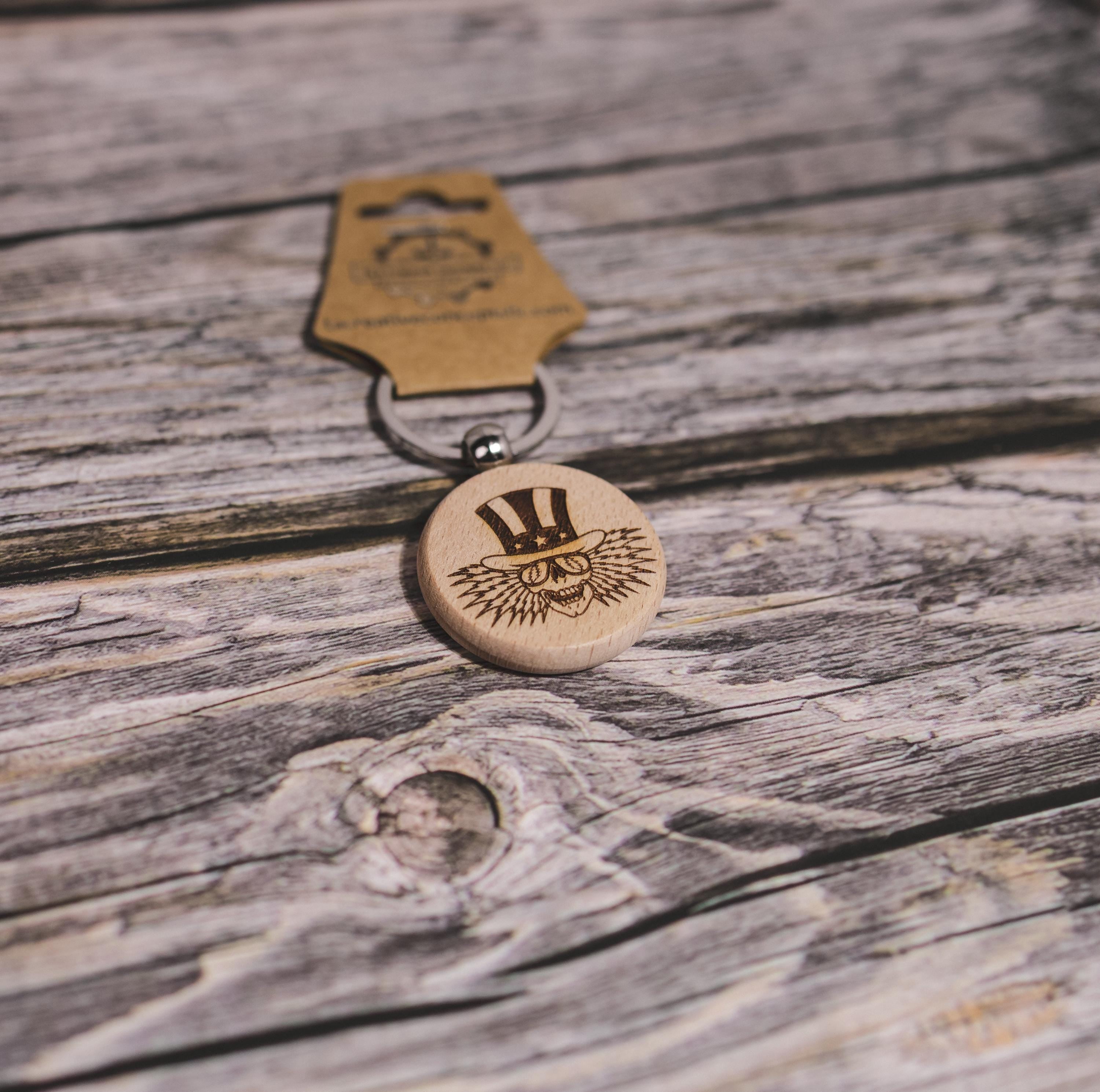 Grateful Dead Uncle Sam keychain / bag charm– double-sided laser engraved wood with stainless steel keyring, music fan gift