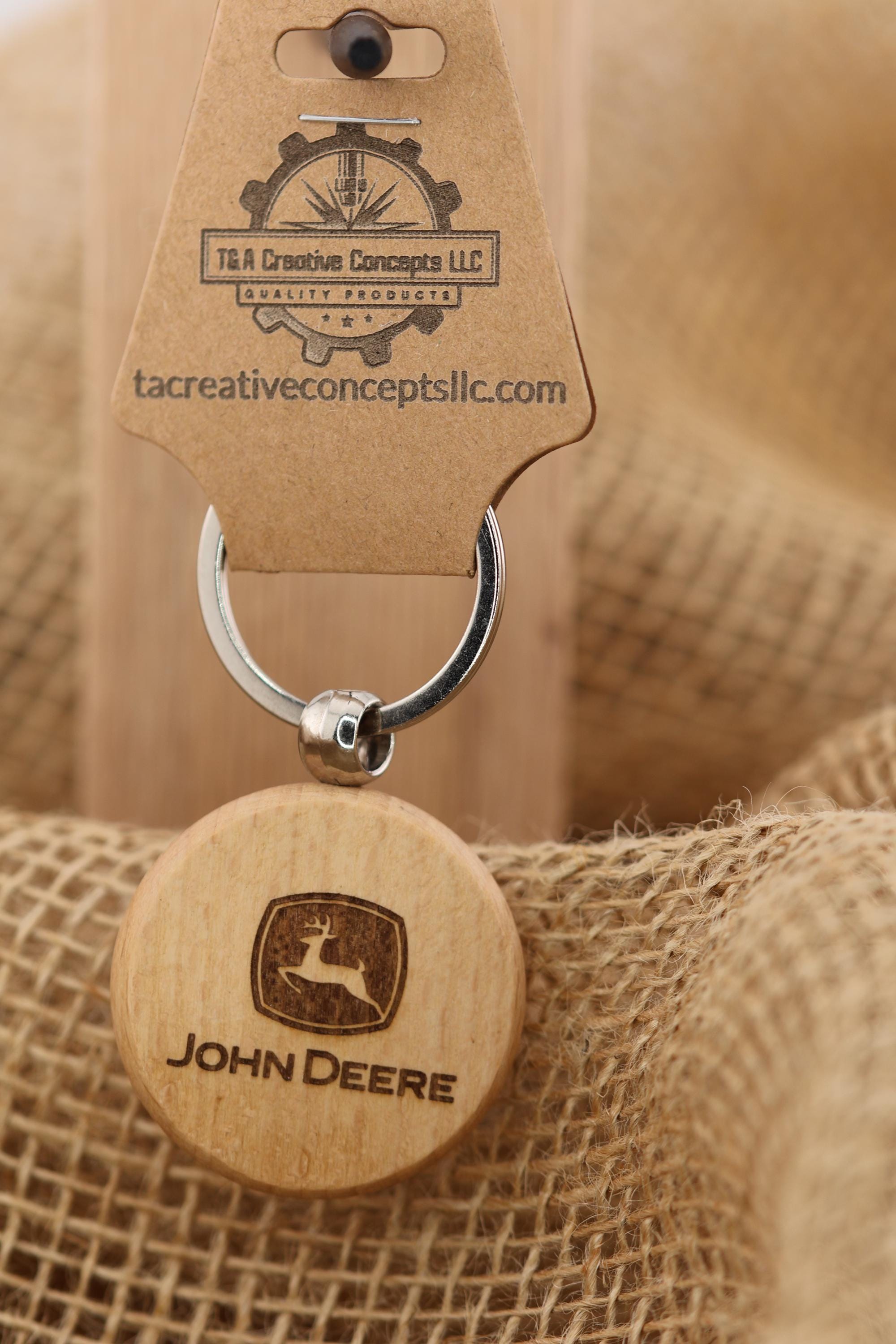 John Deere keychain - bag charm: laser engraved hardwood tractor keyring