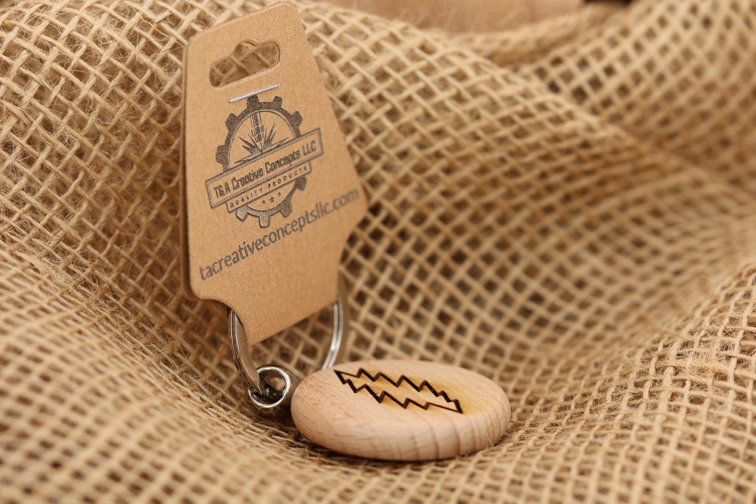 Grateful dead 13 point bolt keychain / bag charm – double-sided laser engraved wood with stainless steel keyring, music fan gift