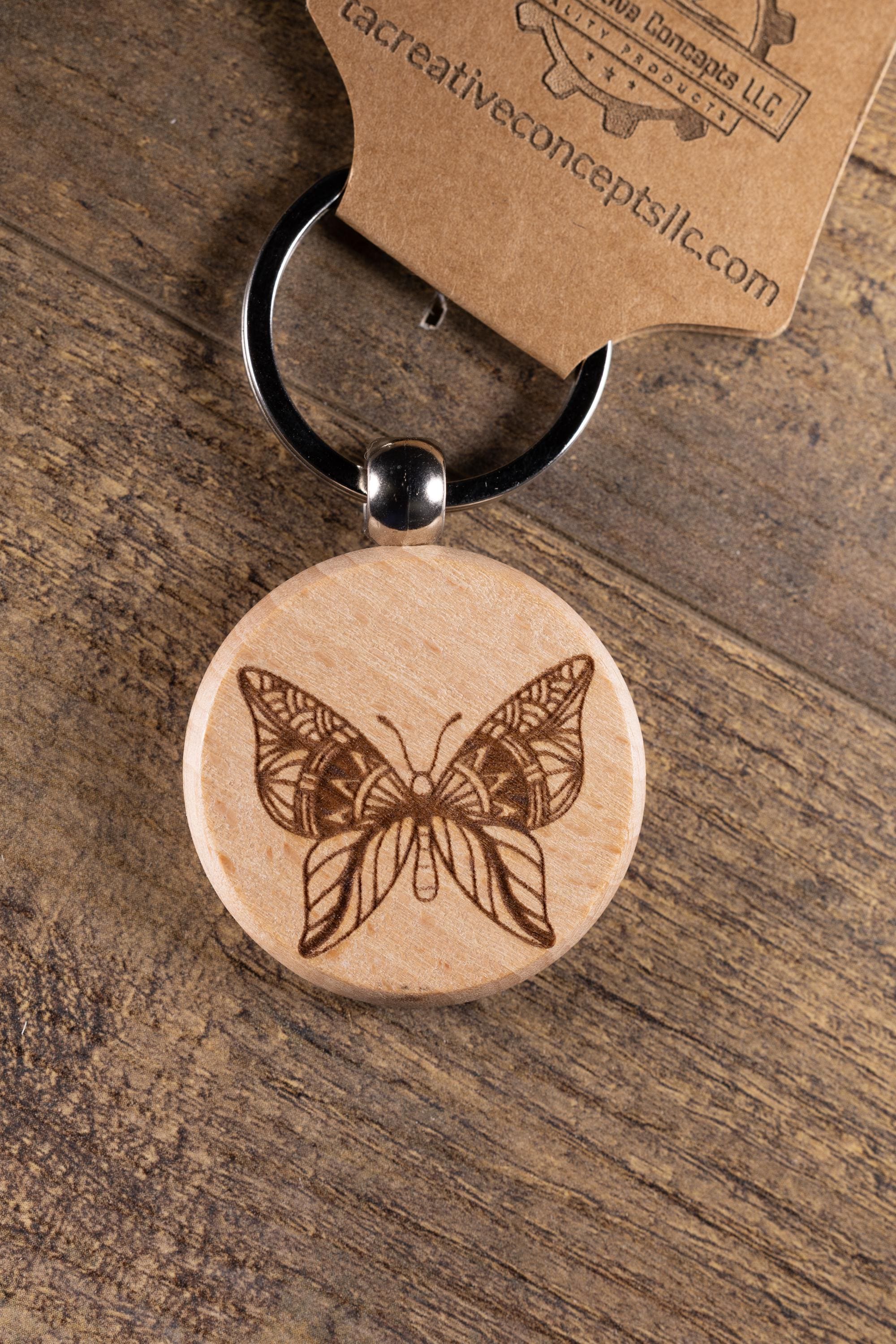 Laser Engraved Wood Butterfly Keychain / Bag Charm – Hardwood with Stainless Hardware – Nature Lover Gift