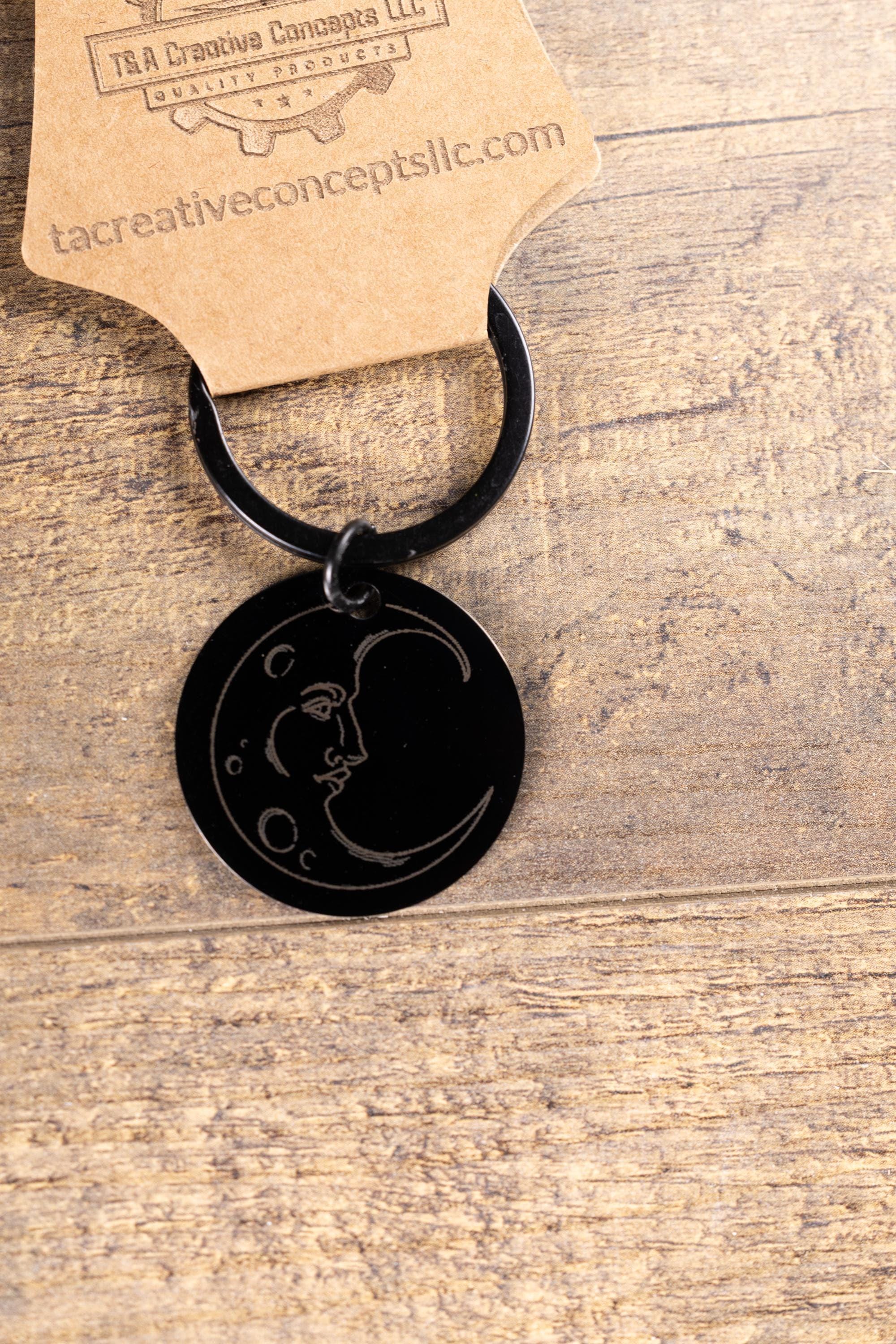 Black stainless steel moon keychain: laser engraved celestial gift