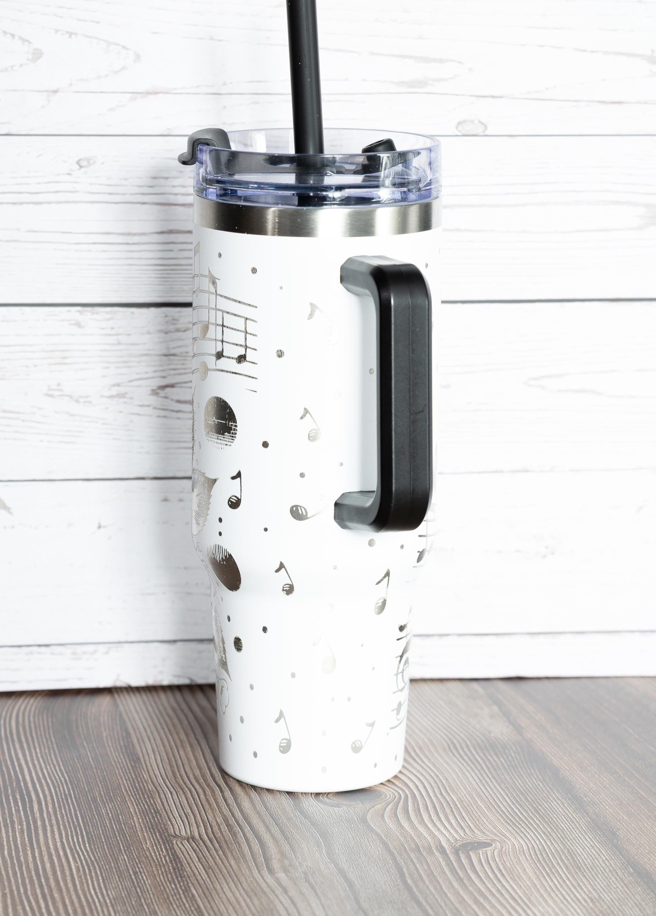 Music and roses tumbler: laser engraved 40oz floral gift