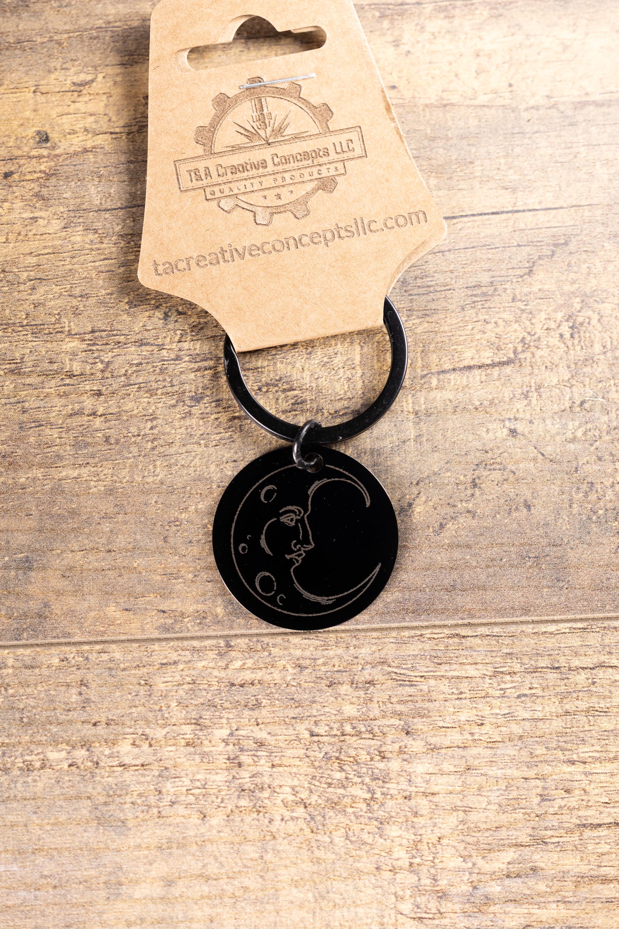 Black stainless steel moon keychain: laser engraved celestial gift