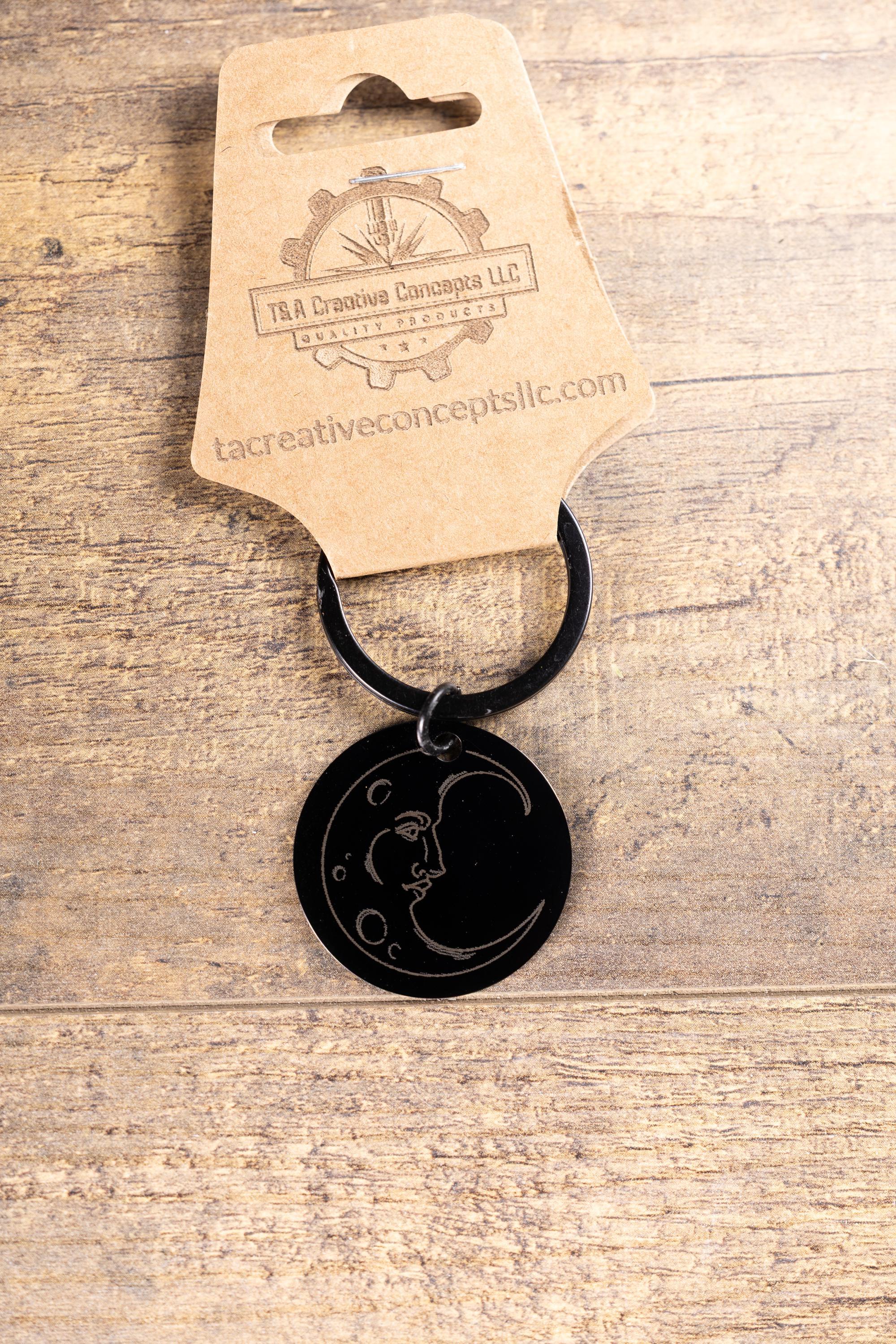 Black stainless steel moon keychain: laser engraved celestial gift