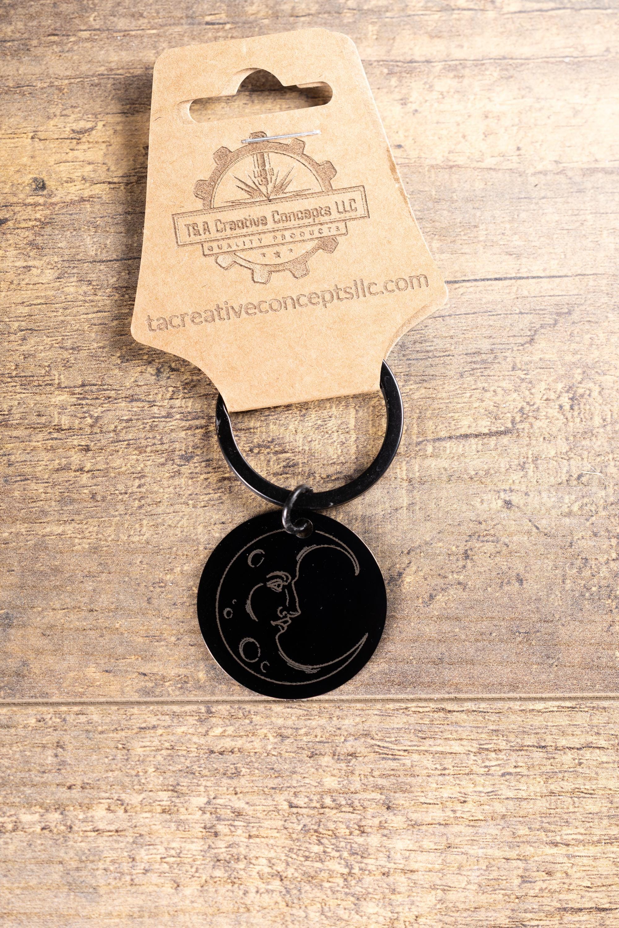 Black stainless steel moon keychain: laser engraved celestial gift