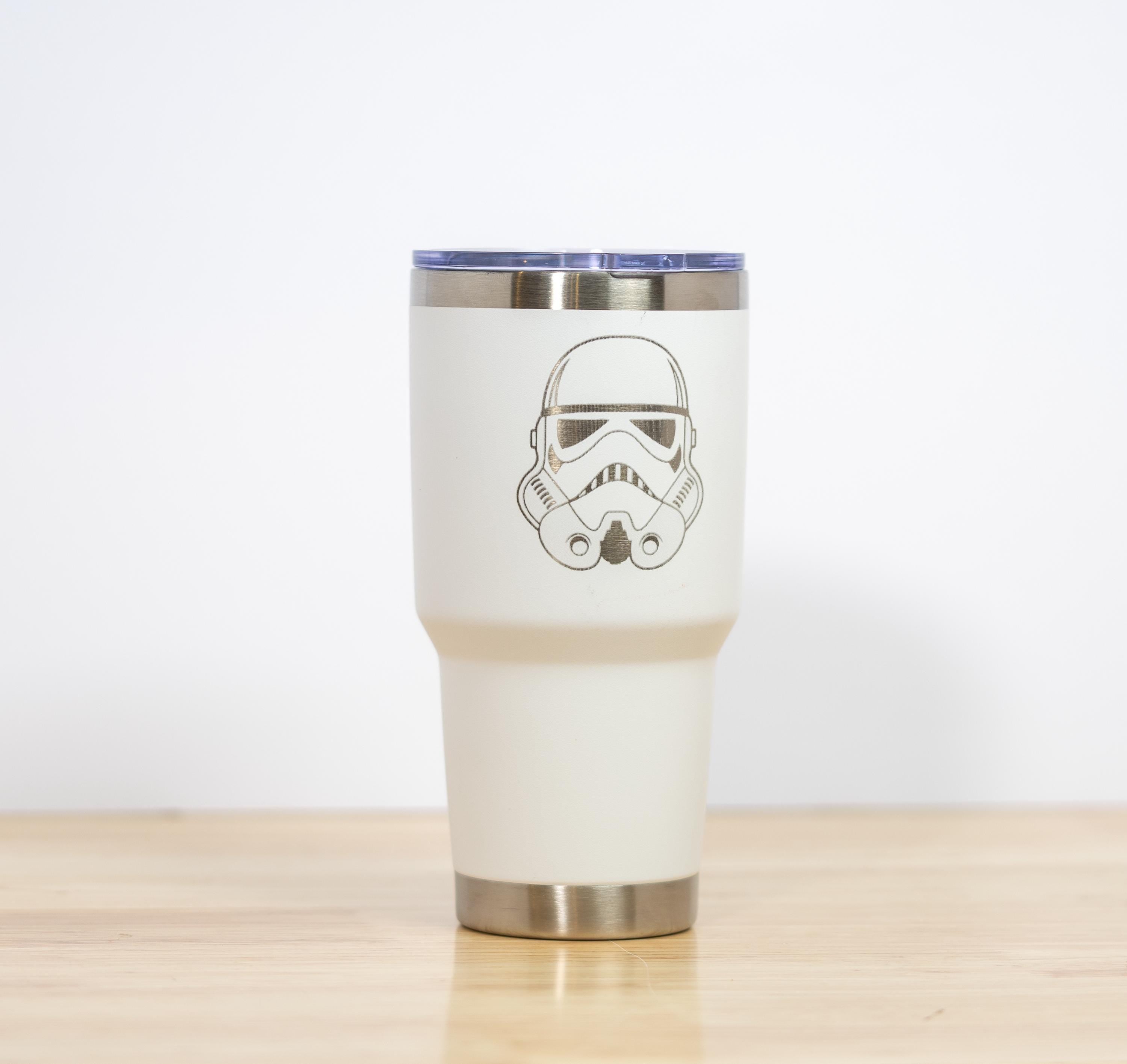 Laser engraved stormtrooper tumbler: 30oz insulated star wars travel cup