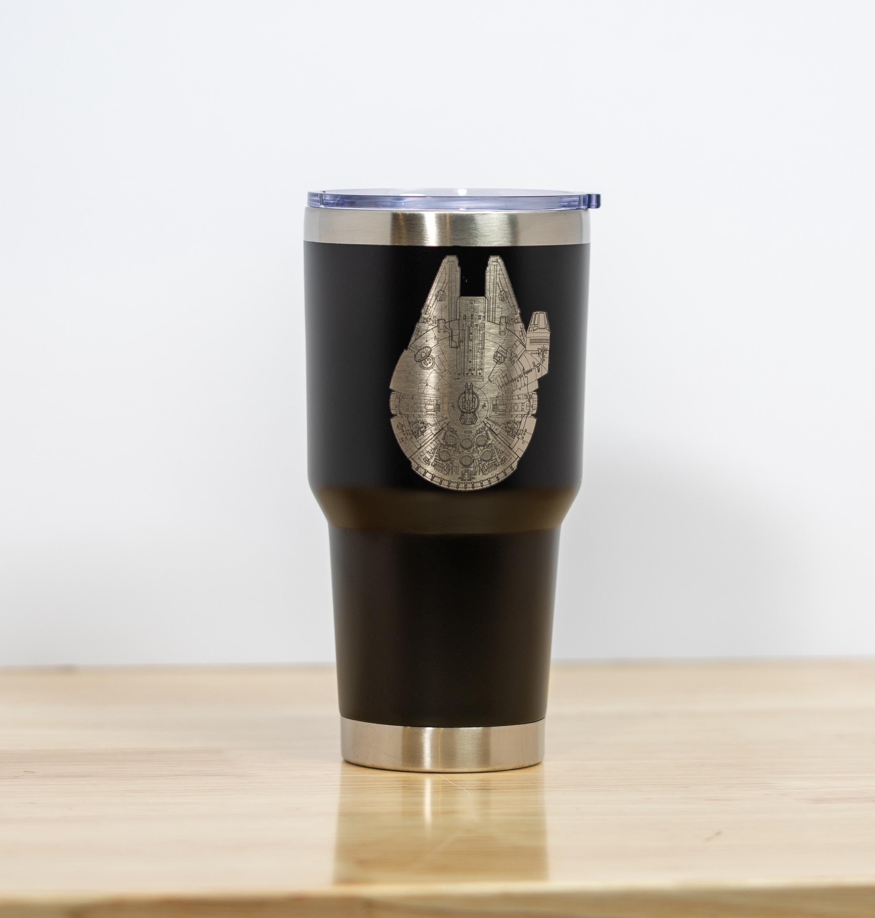 Millennium falcon tumbler: laser engraved star wars travel cup