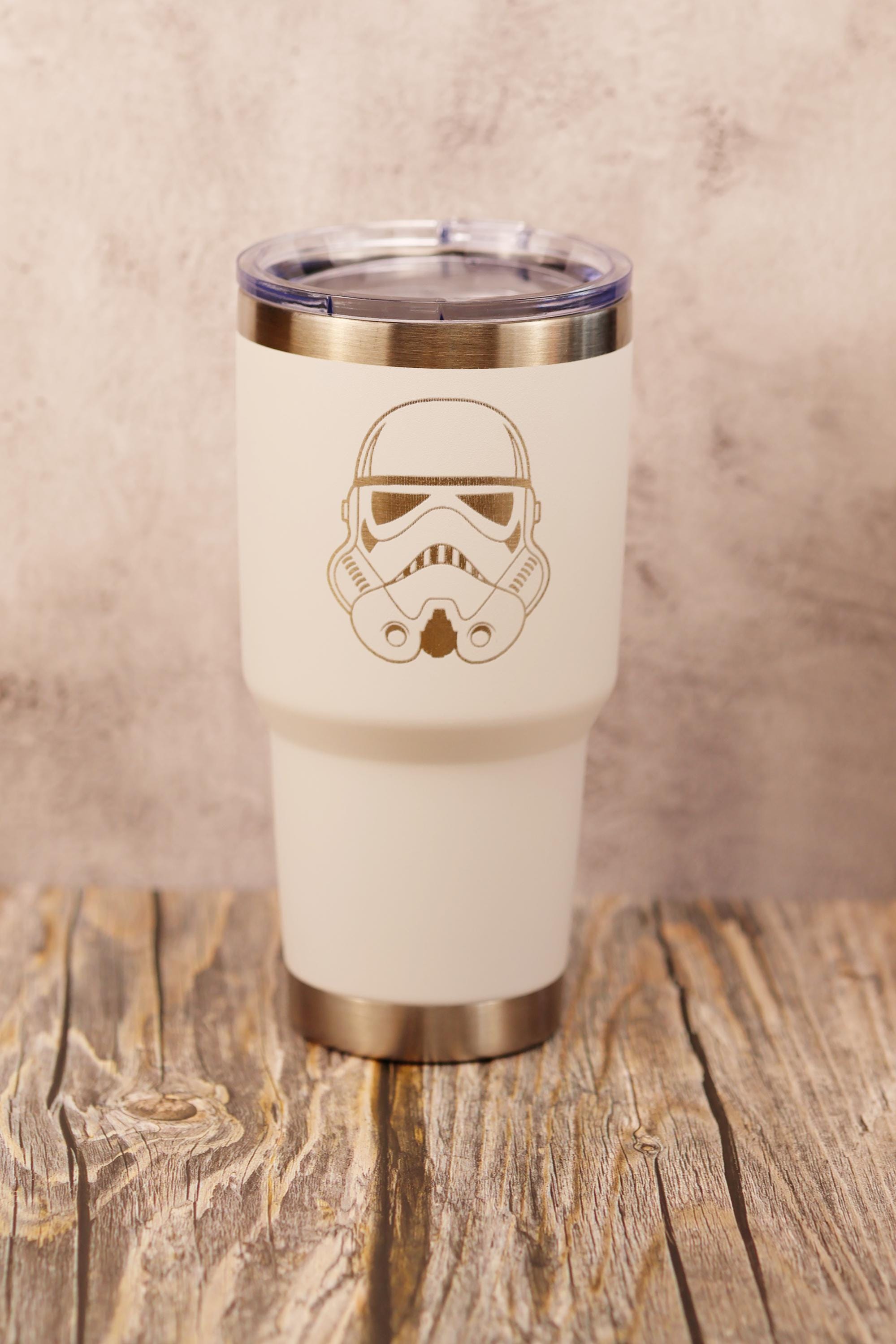 Laser engraved stormtrooper tumbler: 30oz insulated star wars travel cup
