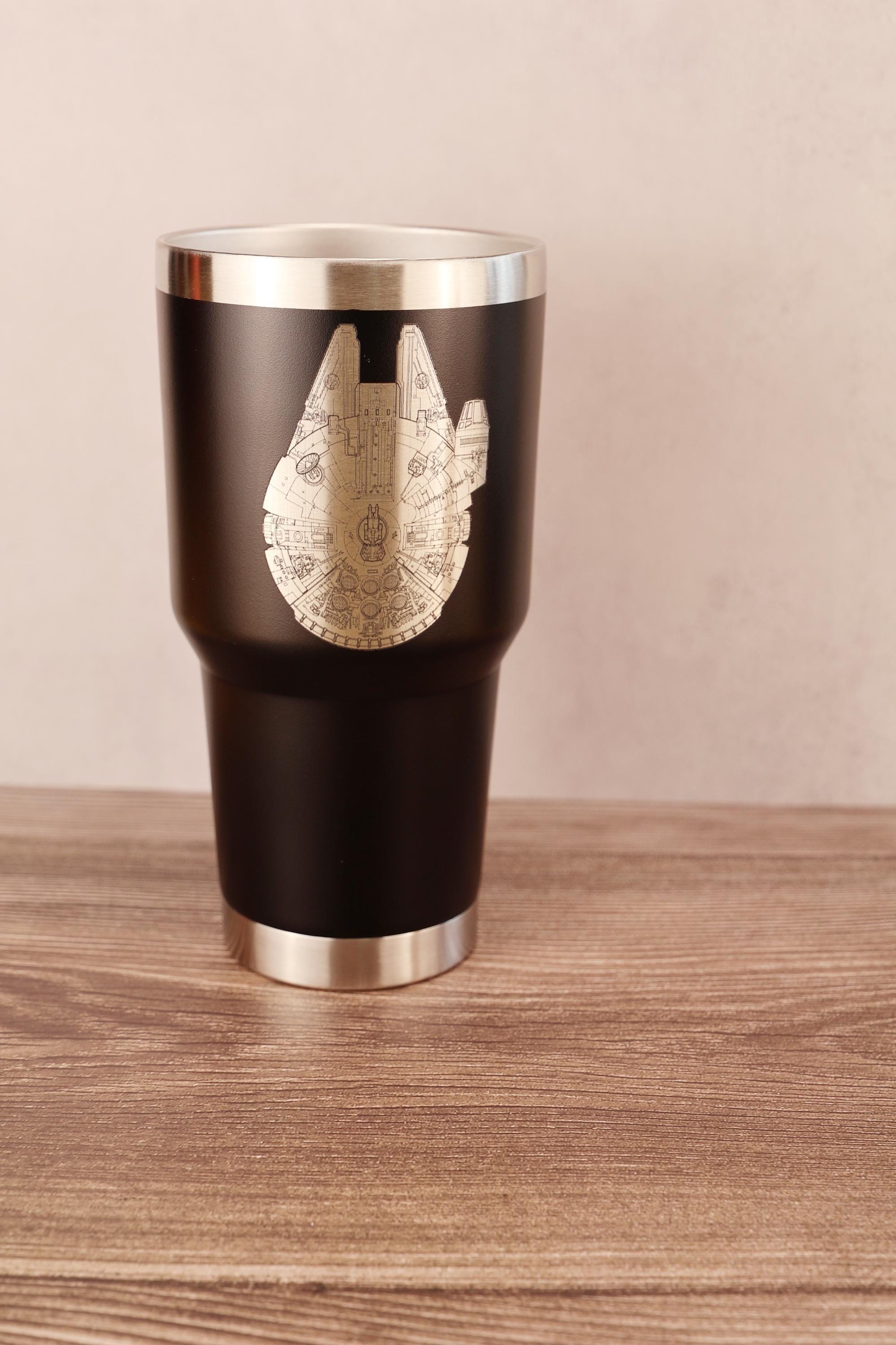 Millennium falcon tumbler: laser engraved star wars travel cup