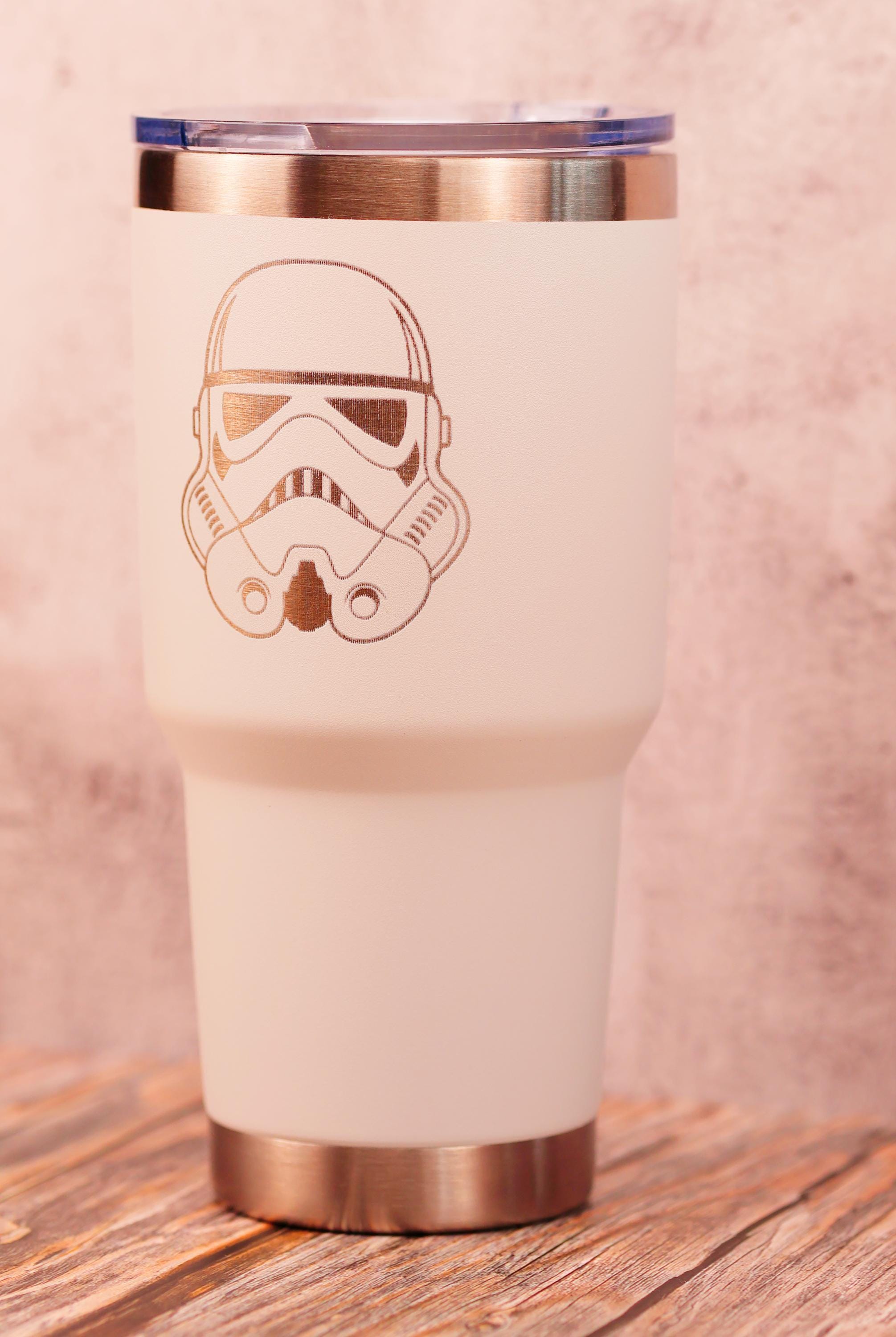 Laser engraved stormtrooper tumbler: 30oz insulated star wars travel cup