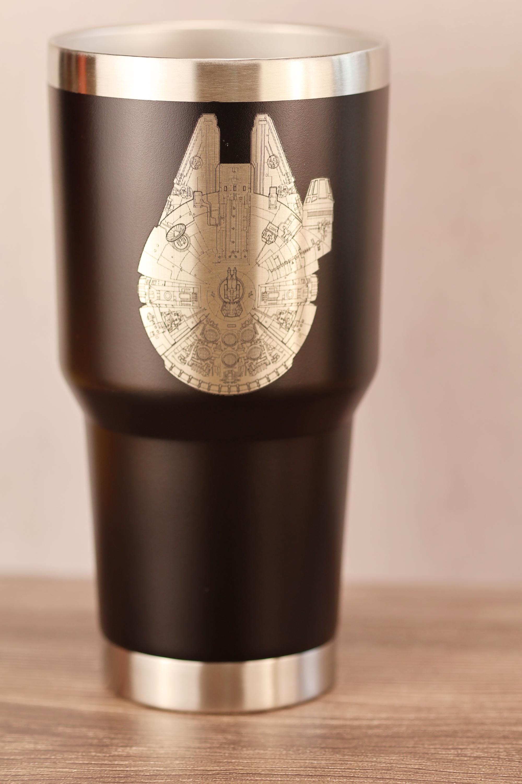 Millennium falcon tumbler: laser engraved star wars travel cup