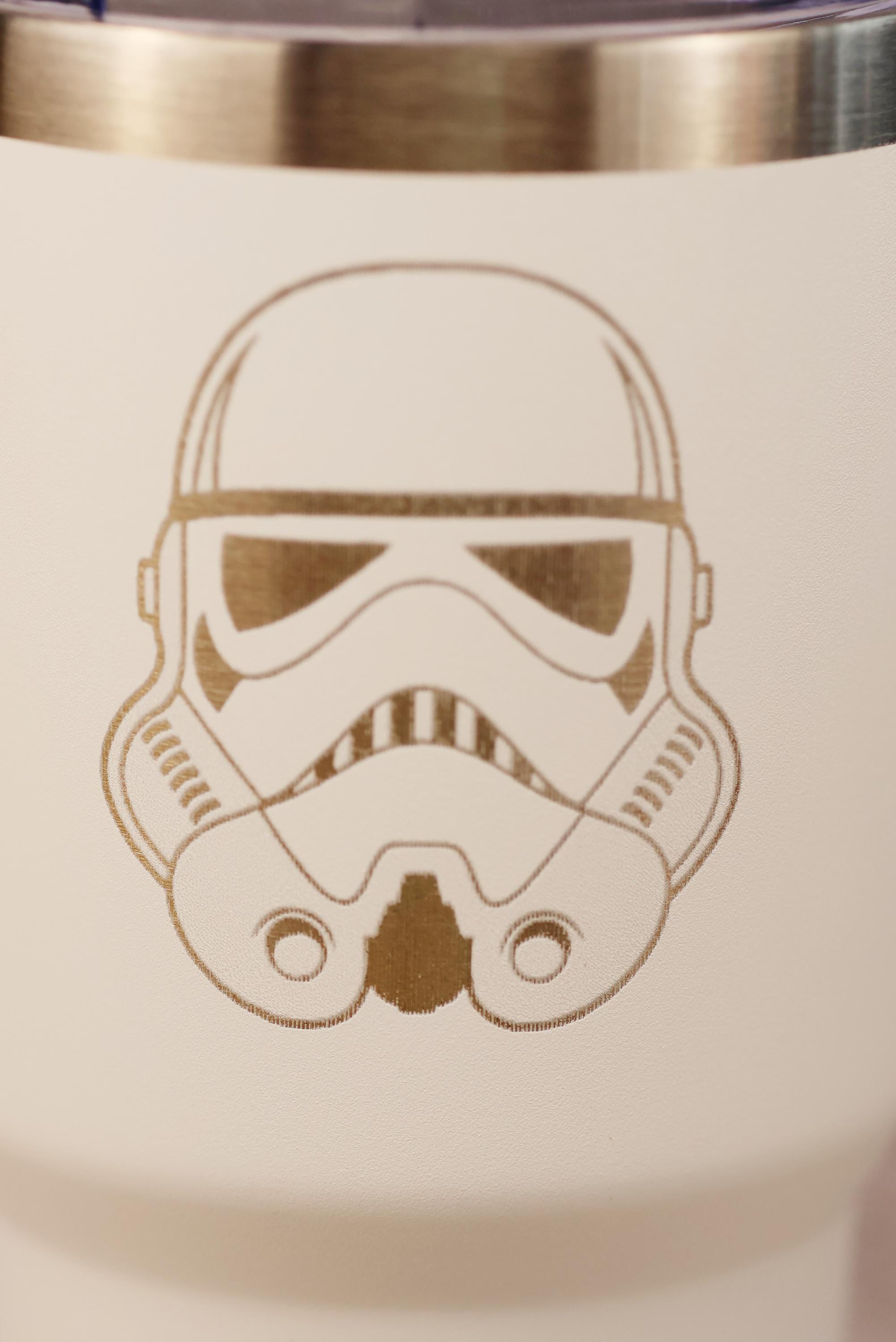 Laser engraved stormtrooper tumbler: 30oz insulated star wars travel cup