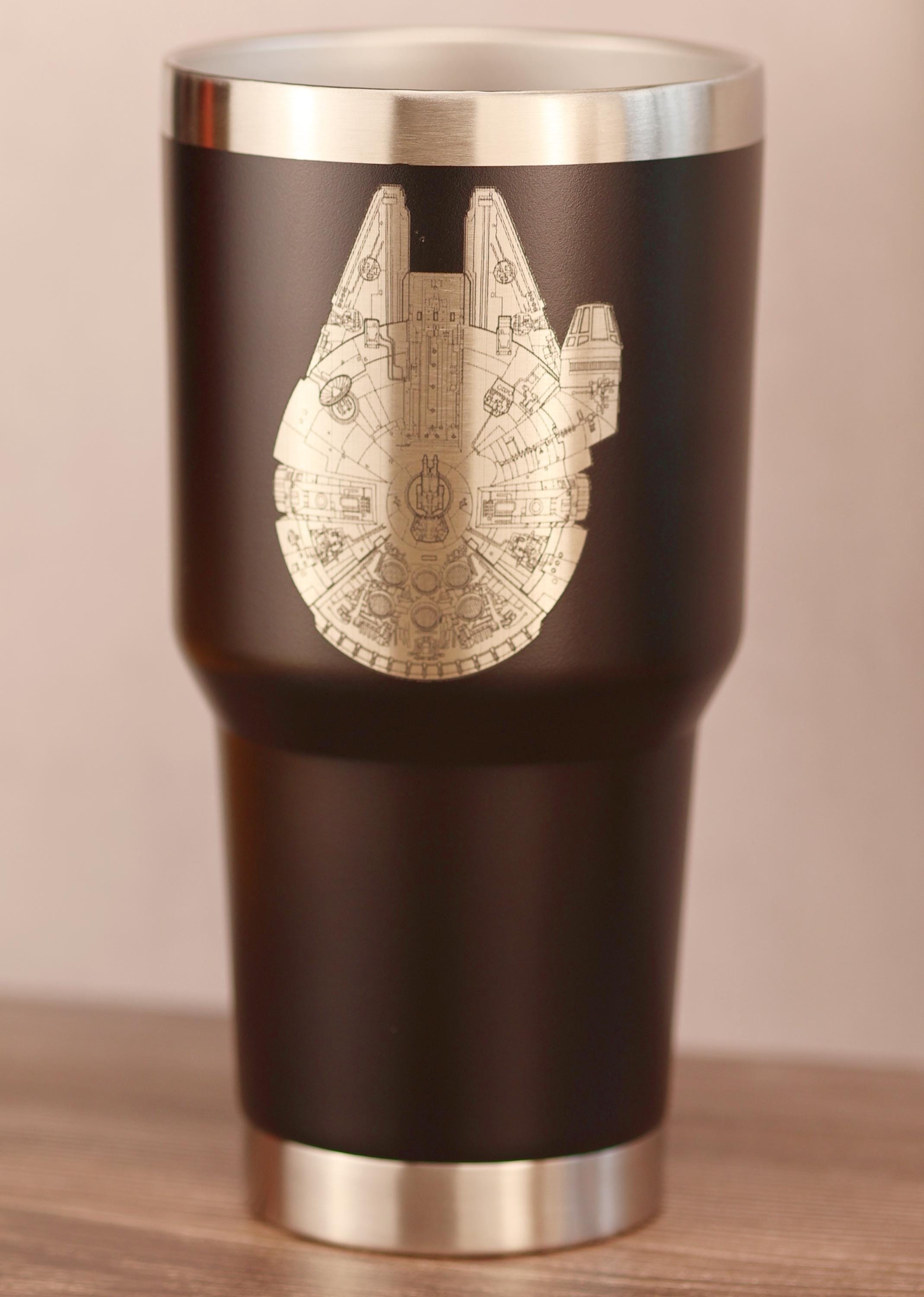 Millennium falcon tumbler: laser engraved star wars travel cup