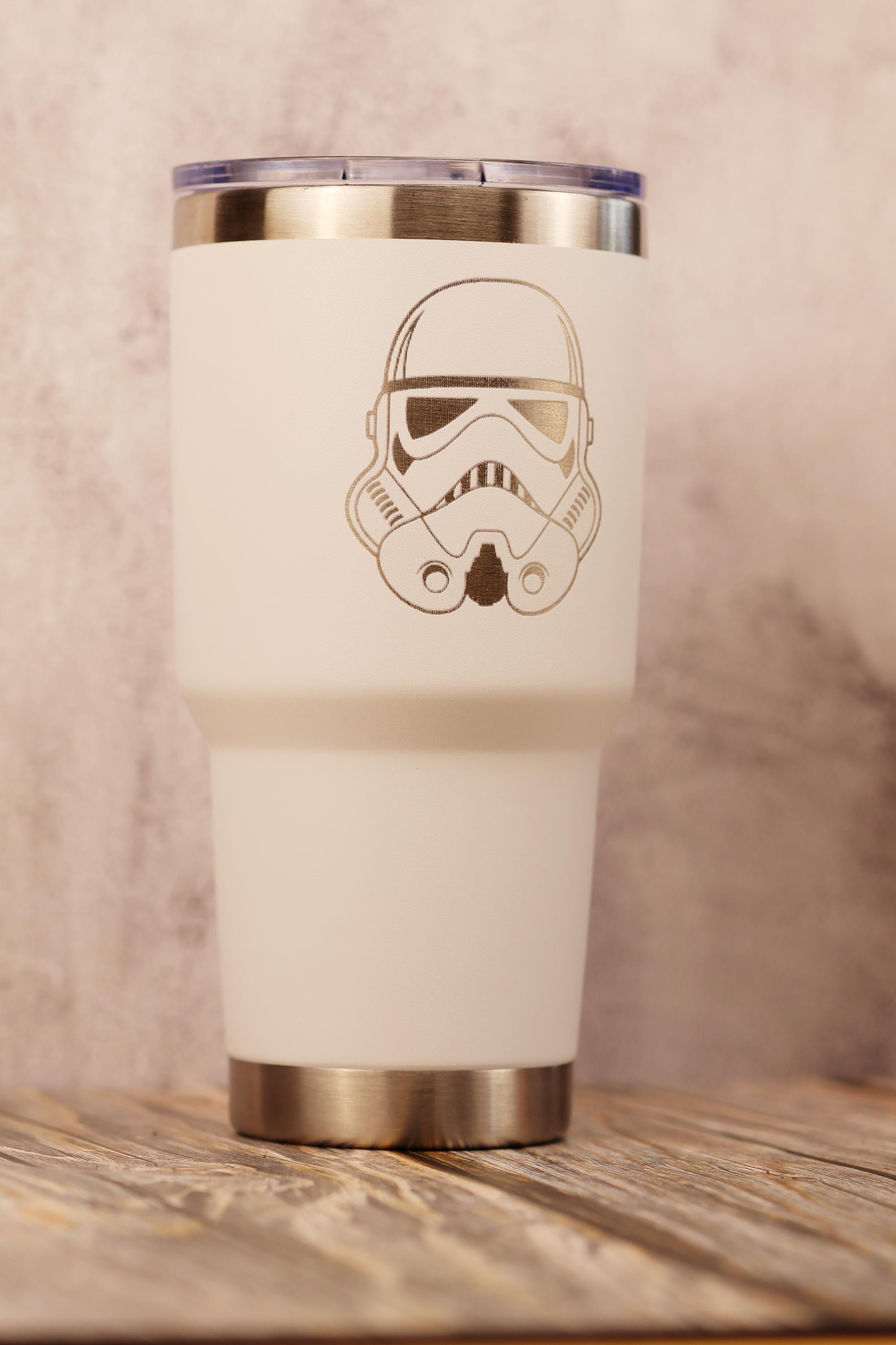Laser engraved stormtrooper tumbler: 30oz insulated star wars travel cup