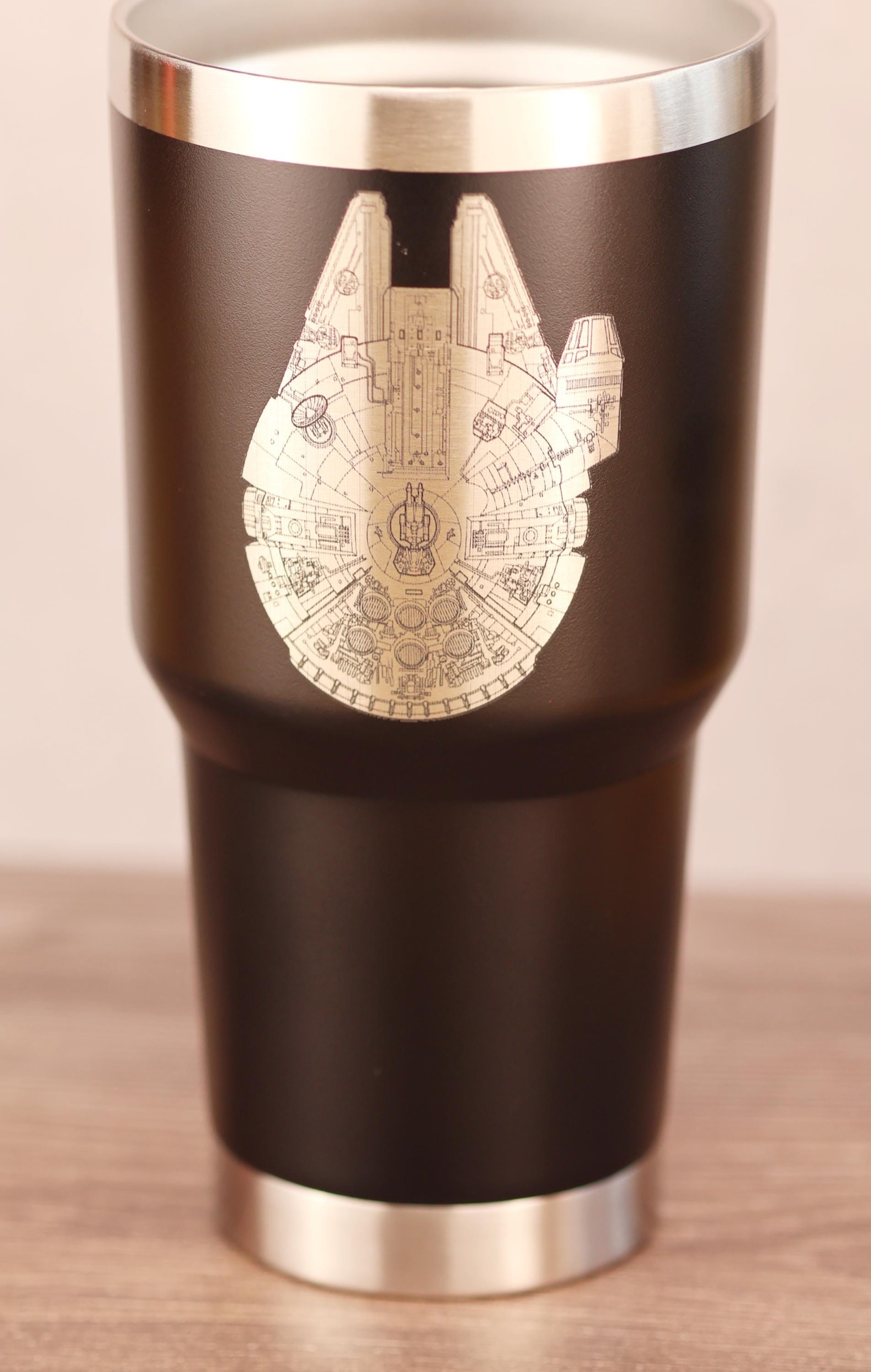 Millennium falcon tumbler: laser engraved star wars travel cup
