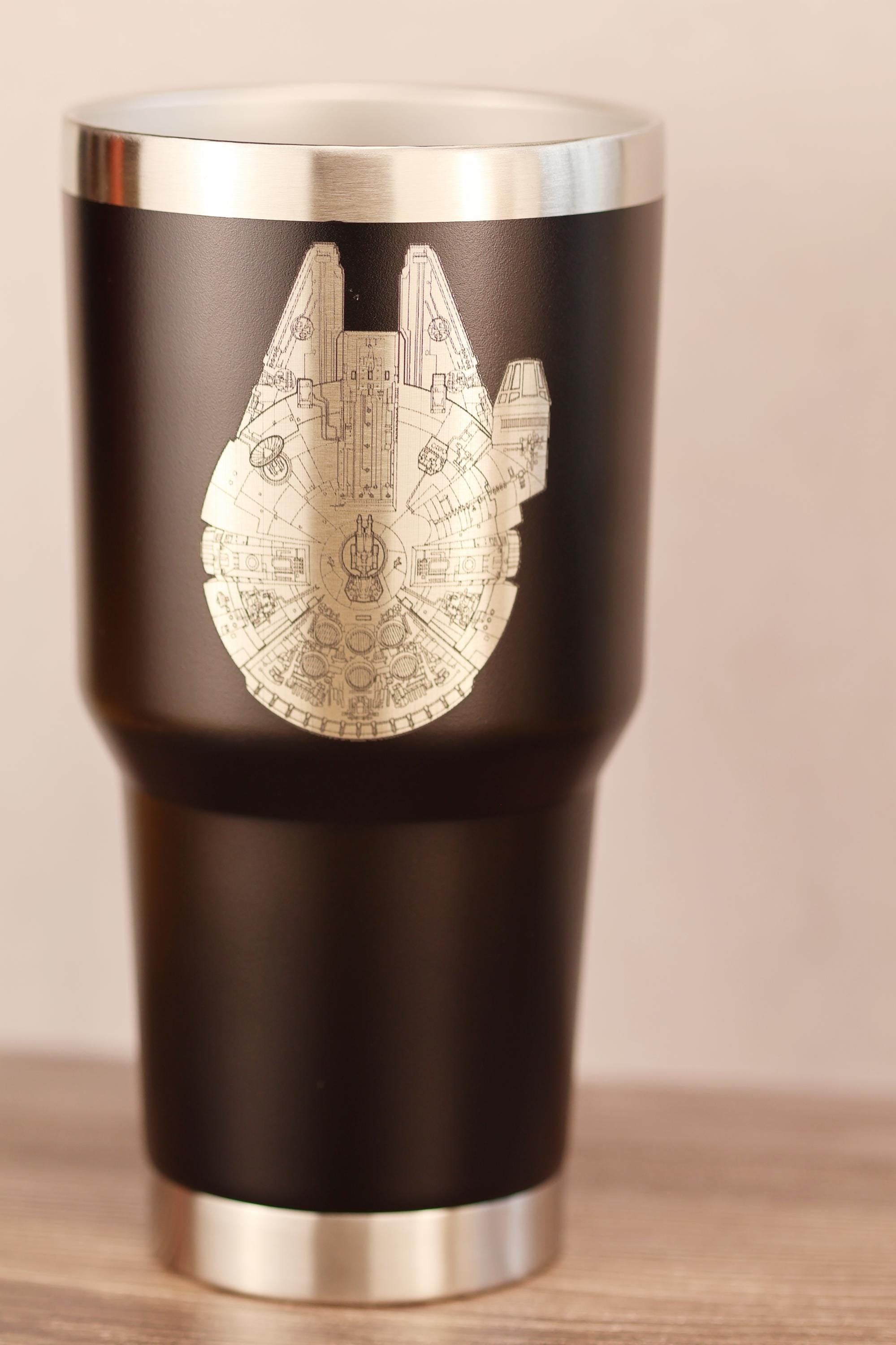Millennium falcon tumbler: laser engraved star wars travel cup