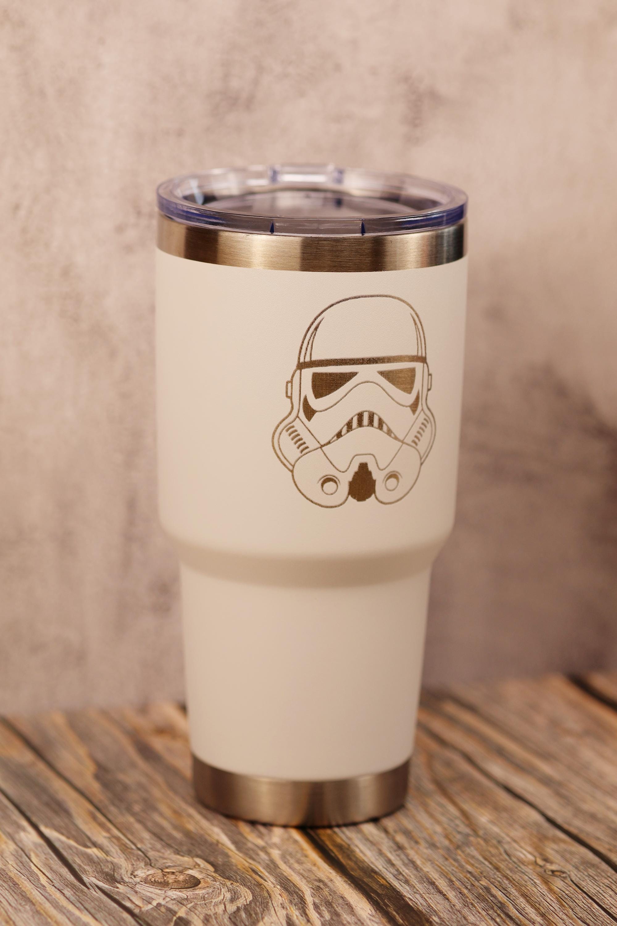 Laser engraved stormtrooper tumbler: 30oz insulated star wars travel cup