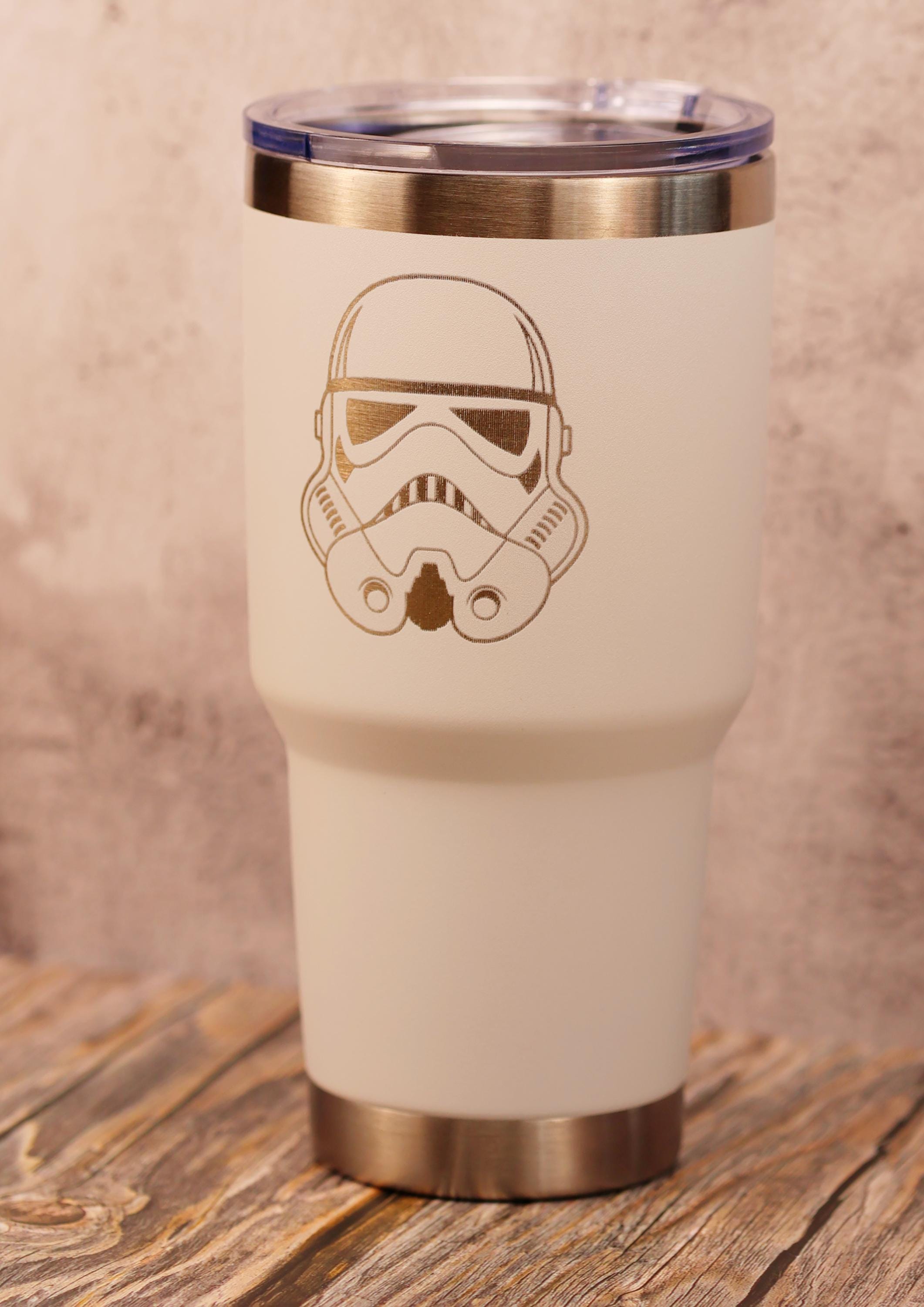 Laser engraved stormtrooper tumbler: 30oz insulated star wars travel cup