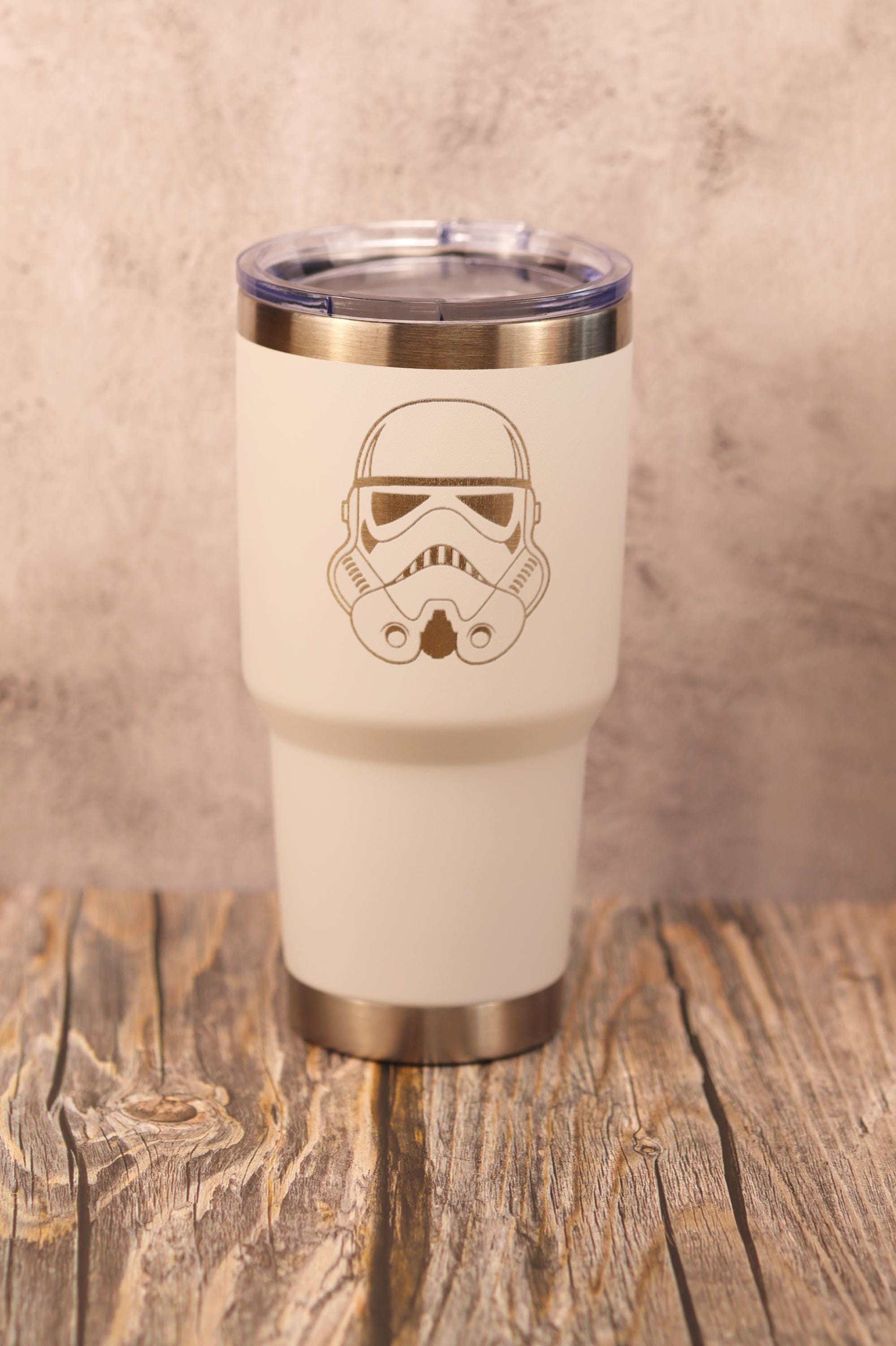 Laser engraved stormtrooper tumbler: 30oz insulated star wars travel cup