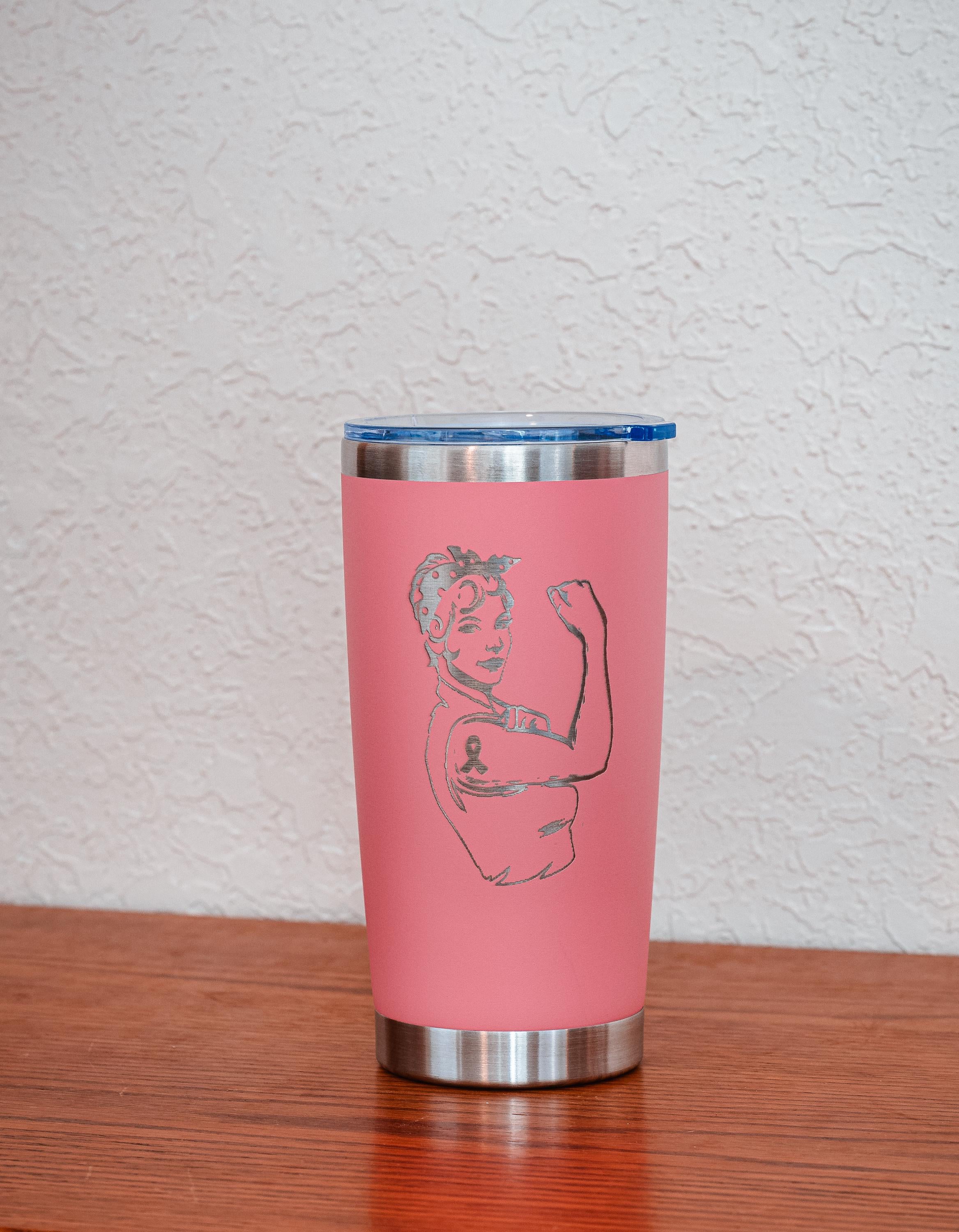 Pink Woman 20oz Stainless Steel Tumbler – Breast Cancer Awareness – Five Dollar Donation to Susan G. Komen Foundation
