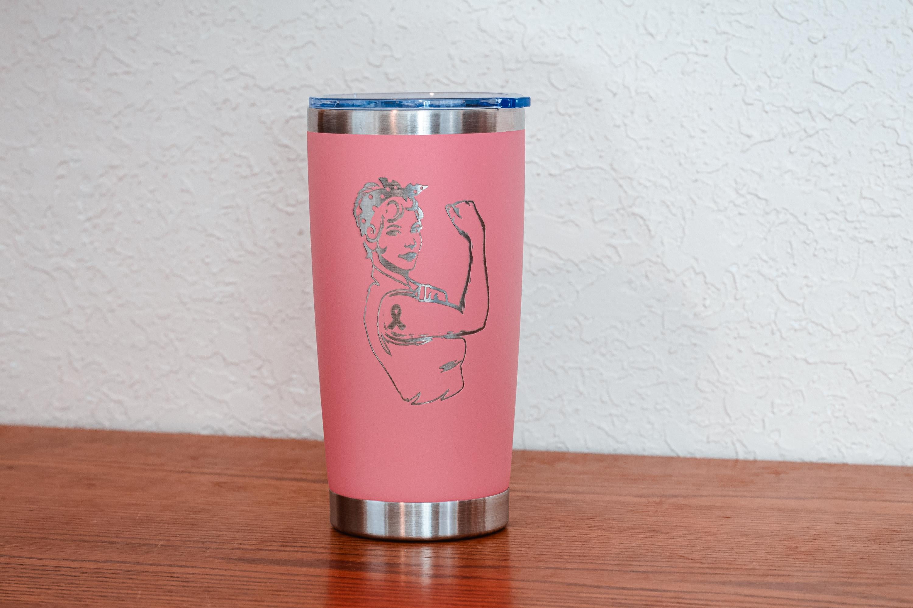 Pink Woman 20oz Stainless Steel Tumbler – Breast Cancer Awareness – Five Dollar Donation to Susan G. Komen Foundation