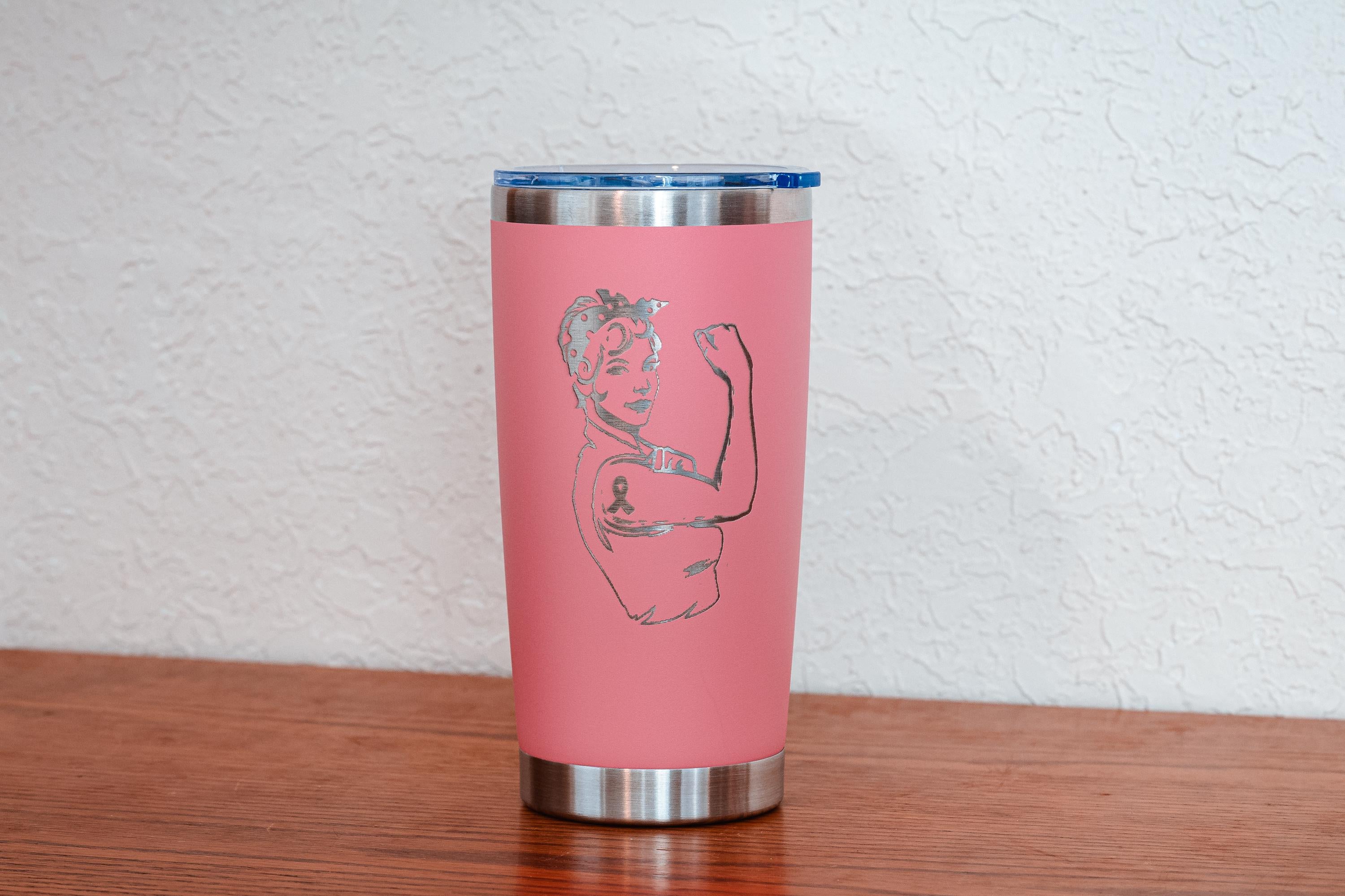 Pink Woman 20oz Stainless Steel Tumbler – Breast Cancer Awareness – Five Dollar Donation to Susan G. Komen Foundation