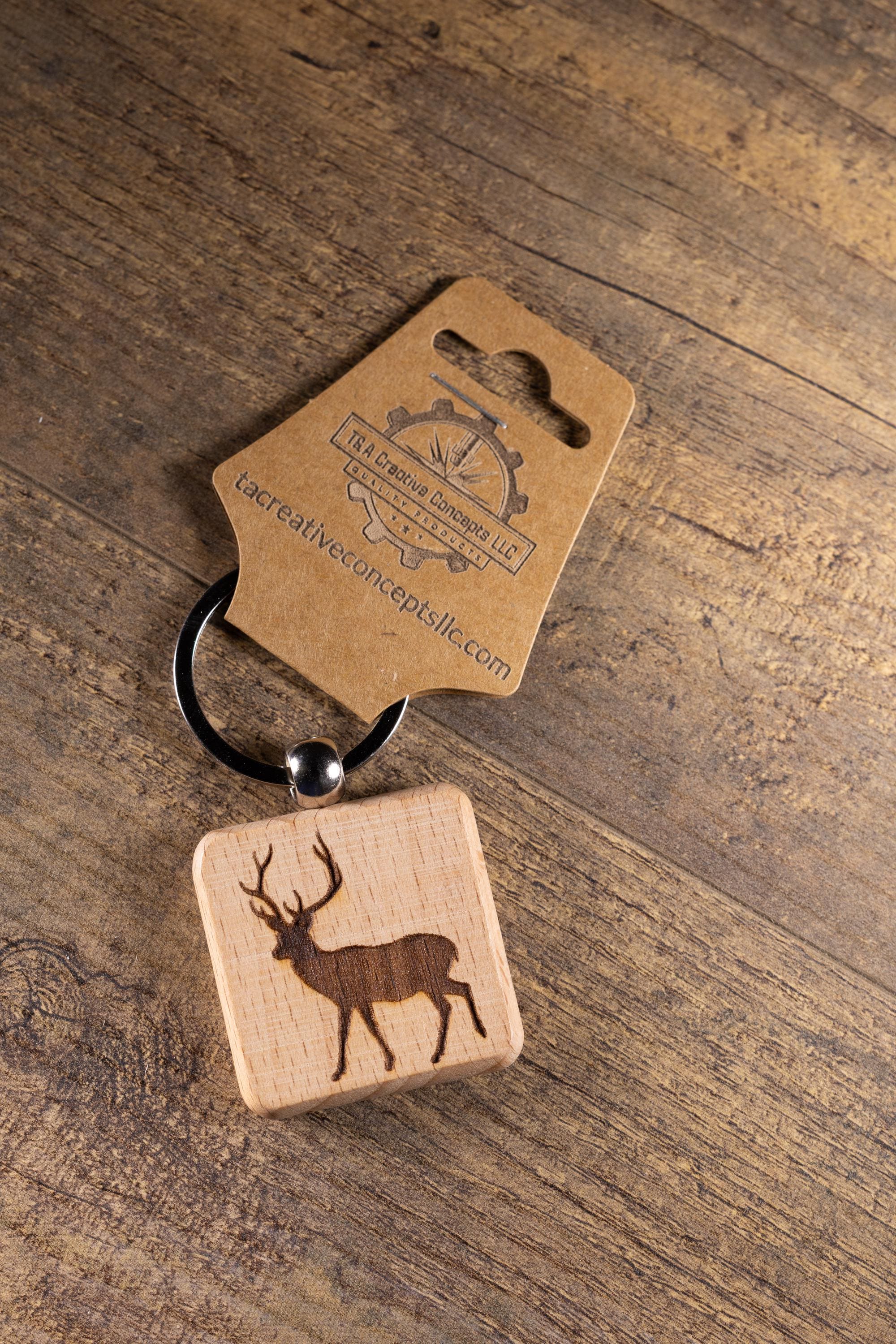 Laser Engraved Wood Buck Keychain / Bag Charm – Hardwood with Stainless Hardware – Deer Hunter Gift