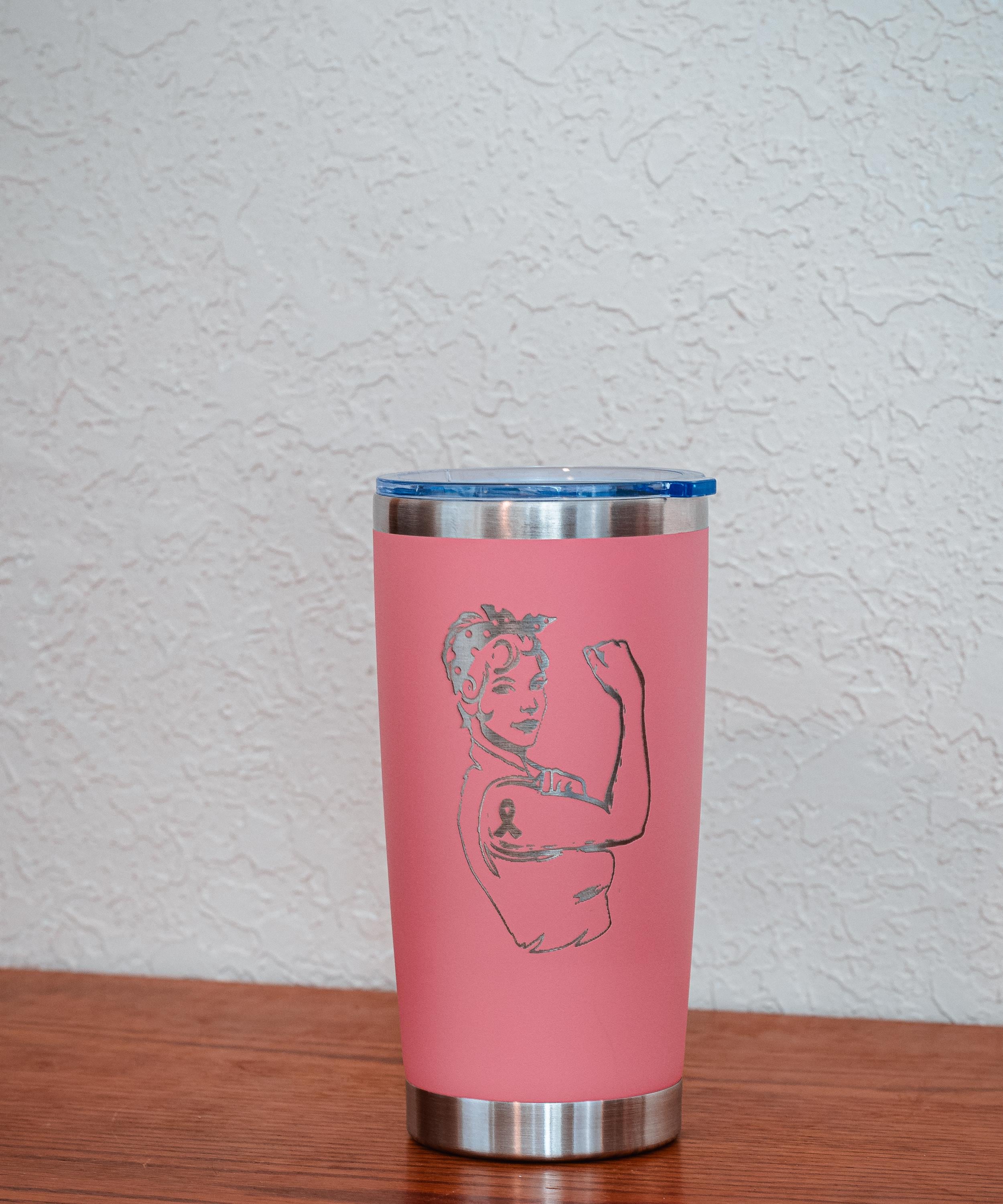 Pink woman 20oz stainless steel tumbler – breast cancer awareness – five dollar donation to susan g. komen foundation