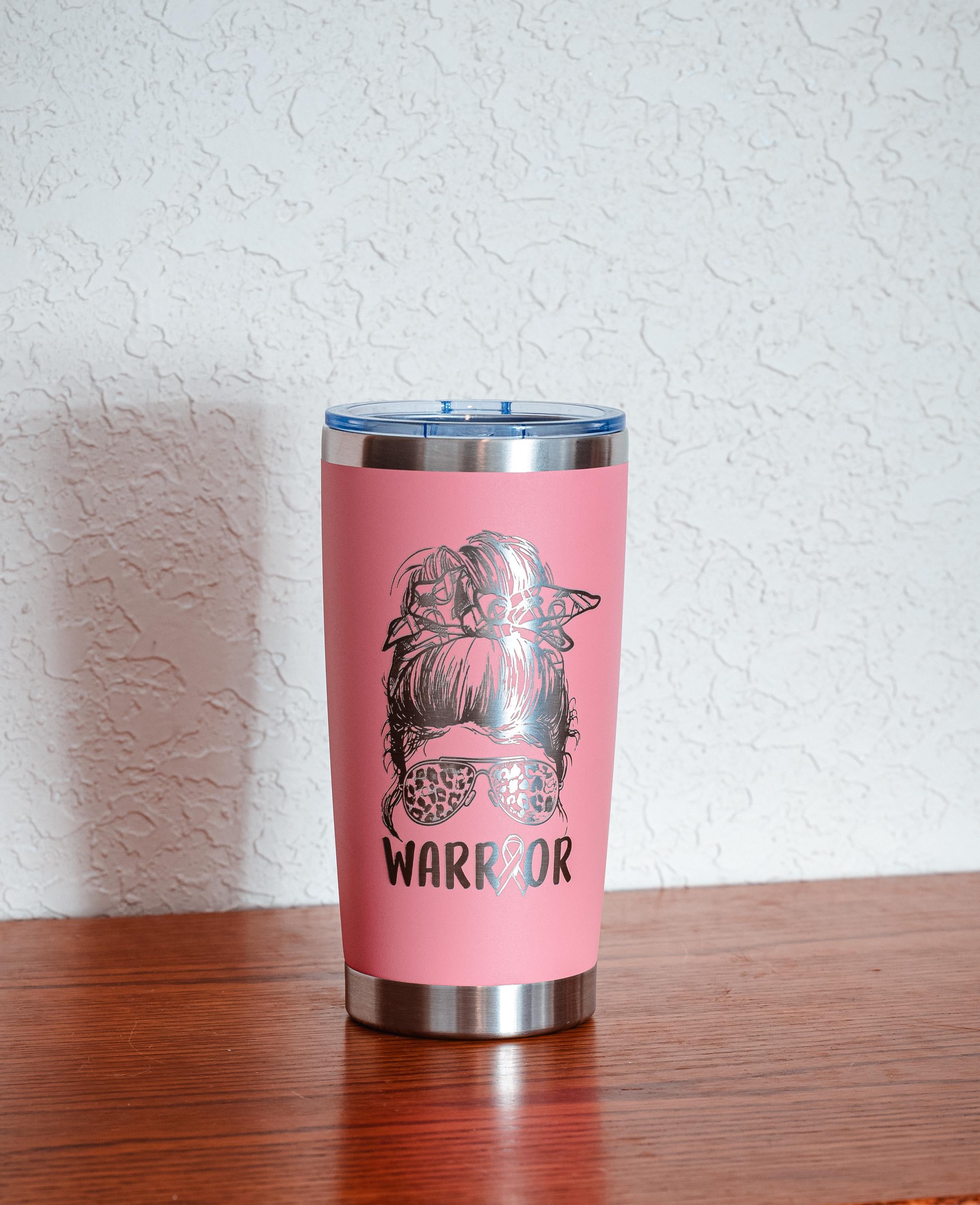 Pink “warrior” 20oz stainless steel tumbler – breast cancer awareness – five dollar donation to susan g. komen foundation