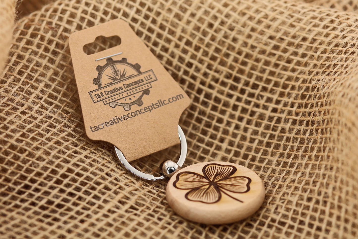 4 Leaf Clover Wood Keychain – Laser Engraved Wooden Key Ring, Lucky Charm Gift, Rustic St. Patrick’s Day Accessory, Handmade Keychain