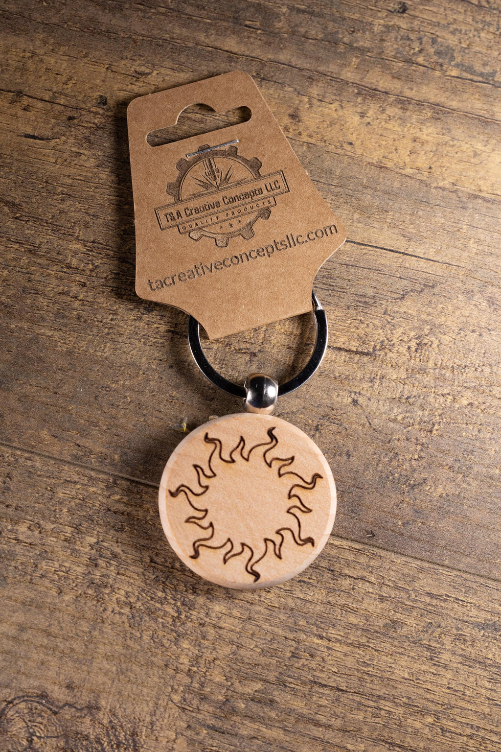 Laser Engraved Wood Sun Keychain / Bag Charm – Hardwood with Stainless Hardware – Celestial Sunshine Gift