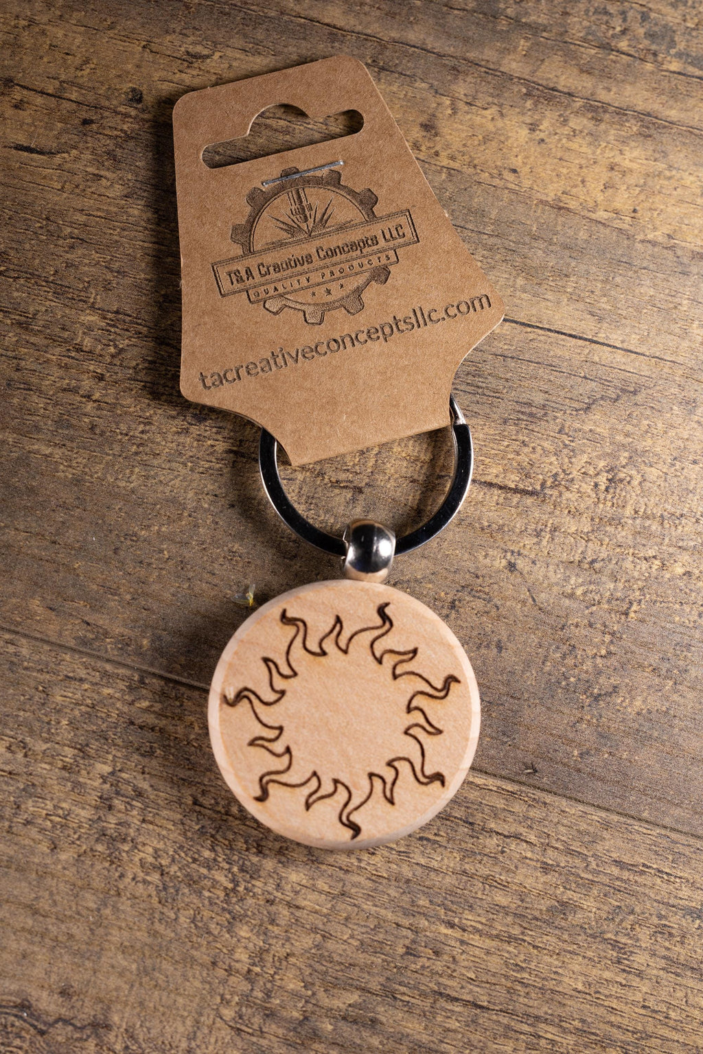 Laser Engraved Wood Sun Keychain / Bag Charm – Hardwood with Stainless Hardware – Celestial Sunshine Gift