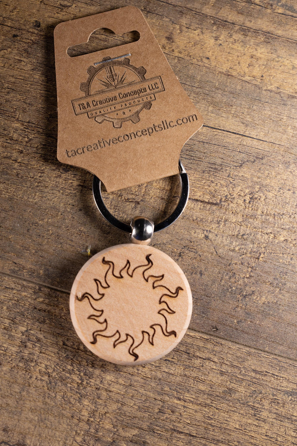 Laser Engraved Wood Sun Keychain / Bag Charm – Hardwood with Stainless Hardware – Celestial Sunshine Gift
