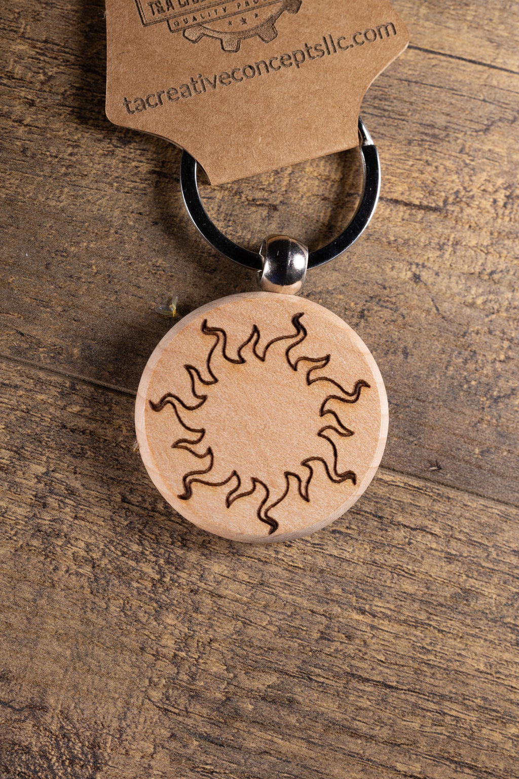 Laser Engraved Wood Sun Keychain / Bag Charm – Hardwood with Stainless Hardware – Celestial Sunshine Gift