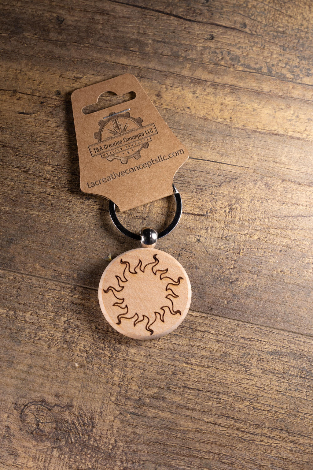 Laser Engraved Wood Sun Keychain / Bag Charm – Hardwood with Stainless Hardware – Celestial Sunshine Gift