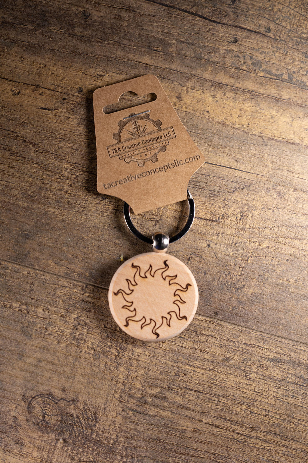 Laser Engraved Wood Sun Keychain / Bag Charm – Hardwood with Stainless Hardware – Celestial Sunshine Gift