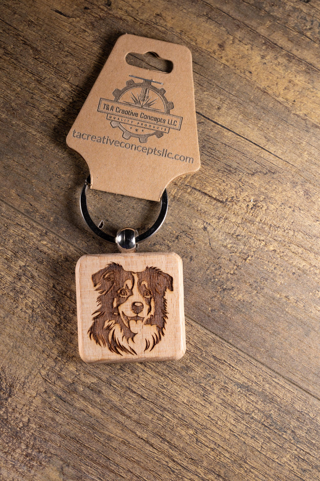 Laser Engraved Wood Australian Shepherd Keychain / Bag Charm – Hardwood with Stainless Hardware – Dog Lover Gift