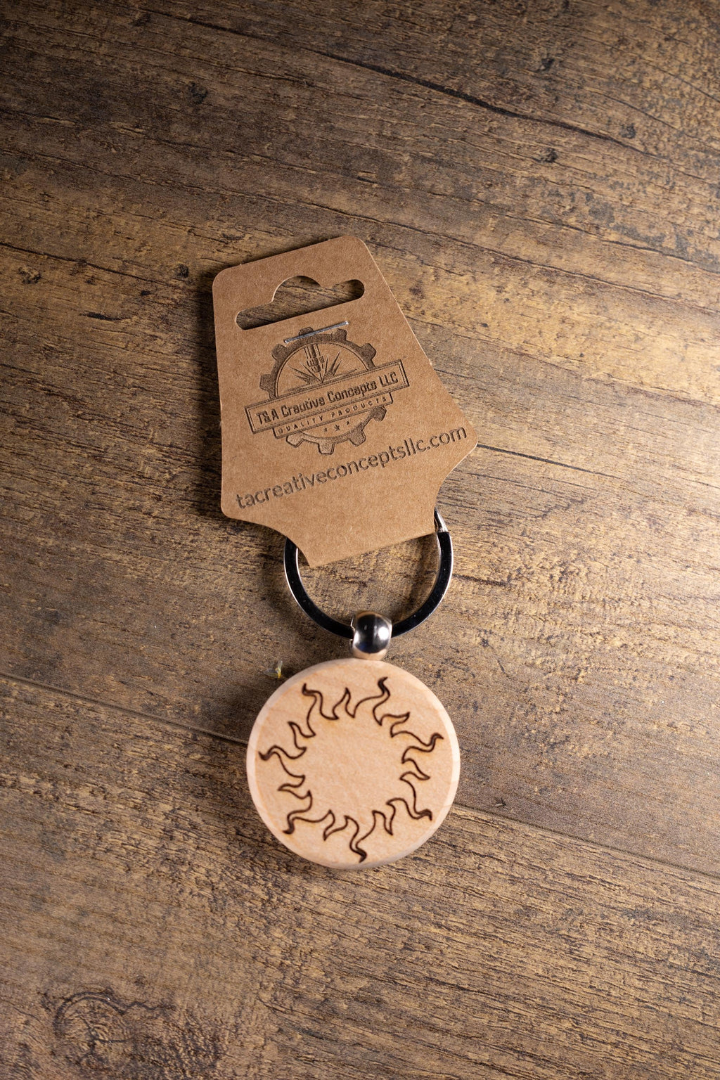 Laser Engraved Wood Sun Keychain / Bag Charm – Hardwood with Stainless Hardware – Celestial Sunshine Gift