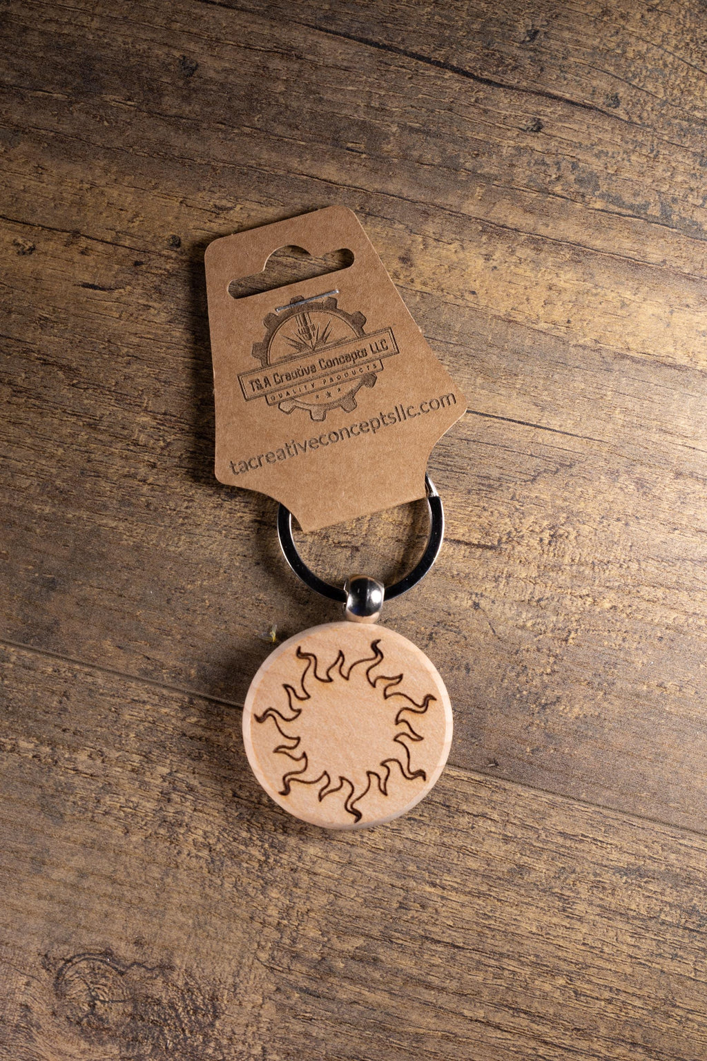 Laser Engraved Wood Sun Keychain / Bag Charm – Hardwood with Stainless Hardware – Celestial Sunshine Gift