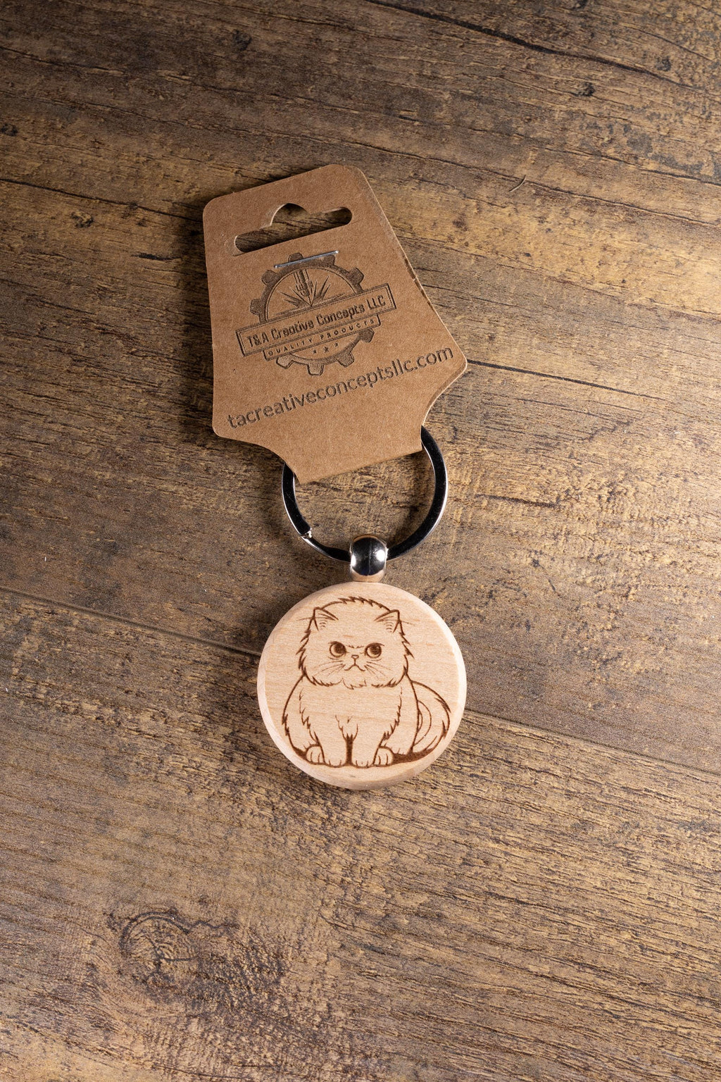 Laser Engraved Wood Cat Keychain / Bag Charm – Cute Cat Lover Gift – Natural Wood Cat Accessory