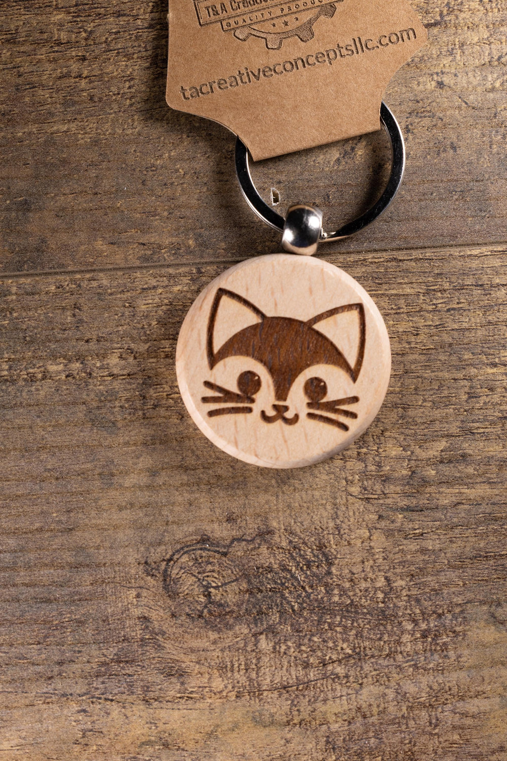 Laser Engraved Wood Cat Keychain / Bag Charm – Cute Cat Lover Gift – Natural Wood Cat Accessory