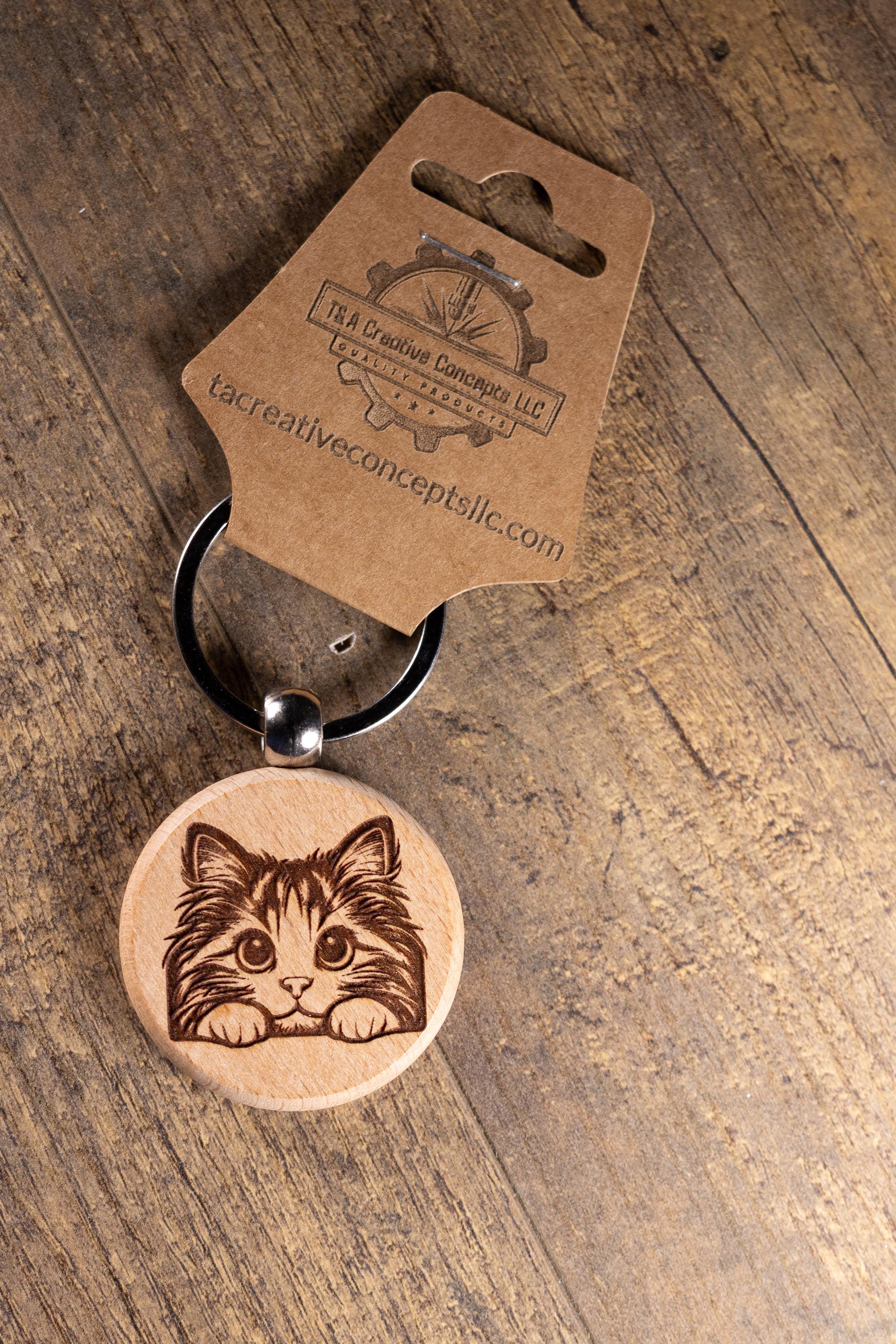 Laser Engraved Wood Cat Keychain / Bag Charm – Cute Cat Lover Gift – Natural Wood Cat Accessory